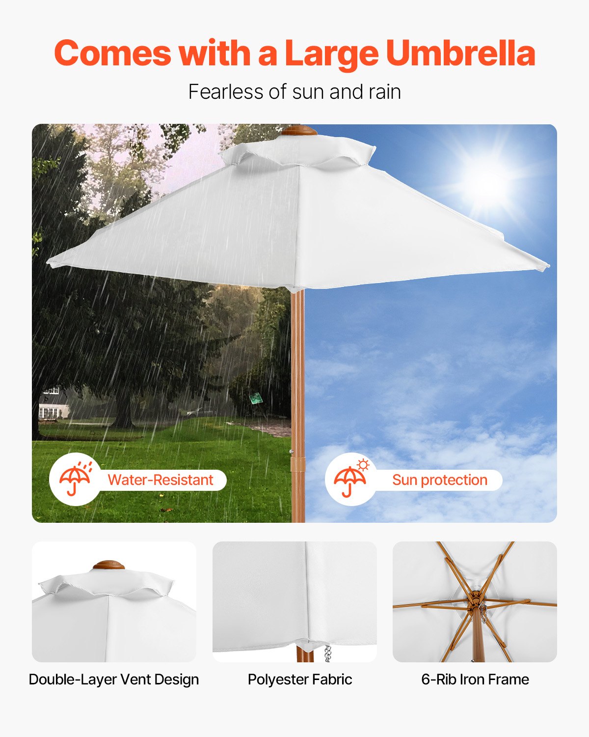 VEVOR Picnic Table Wooden Tables and Bench Set Umbrella Garden Indoor Outdoor