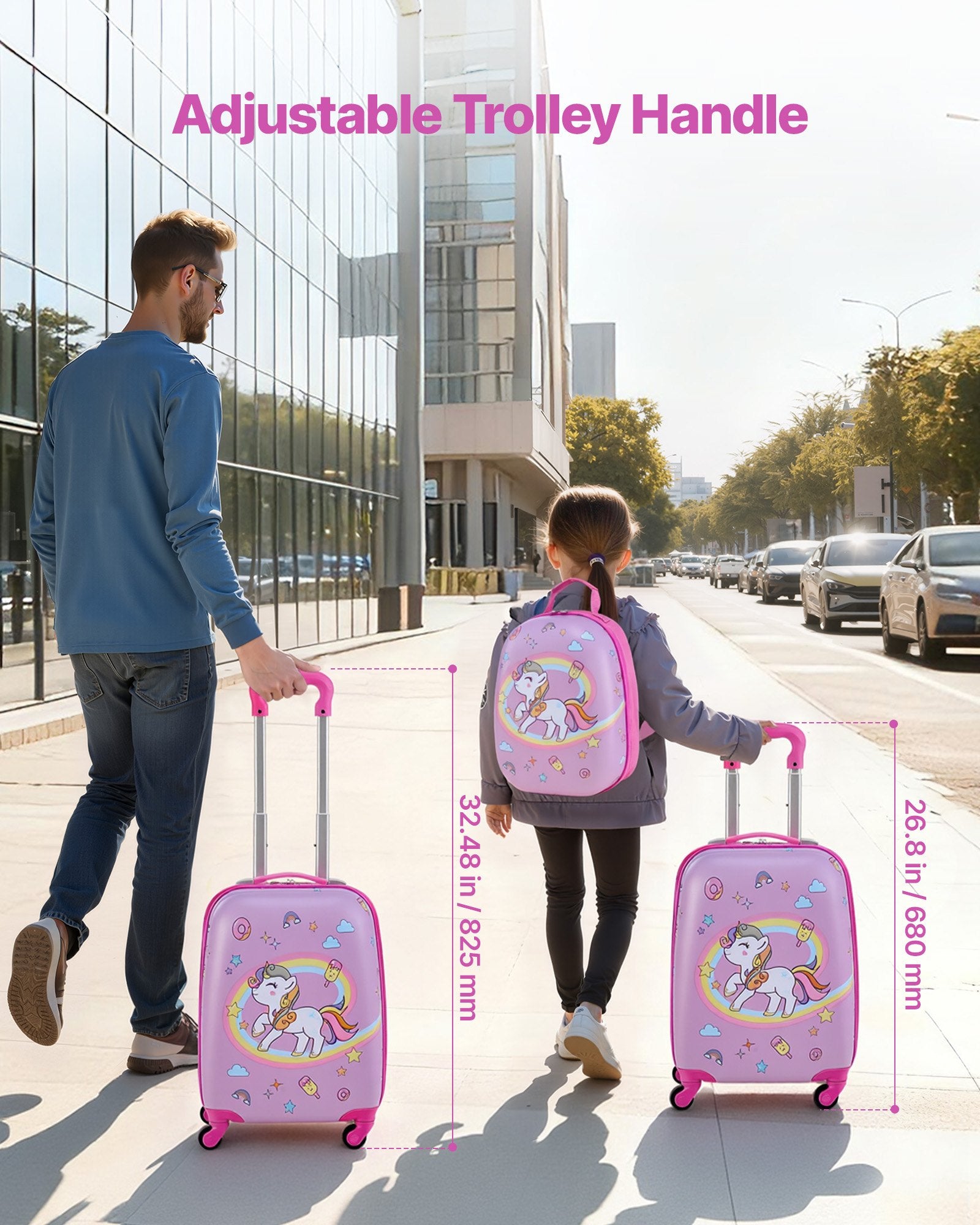VEVOR Kids Luggage Set, 2 Piece, 45.7 cm Hardside Rolling Wheels Suitcase with Hard-Shell Backpack, Unicorn Kids Carry on Luggage Set, Holiday Birthday Present for Girls & Boys, Airline Approved