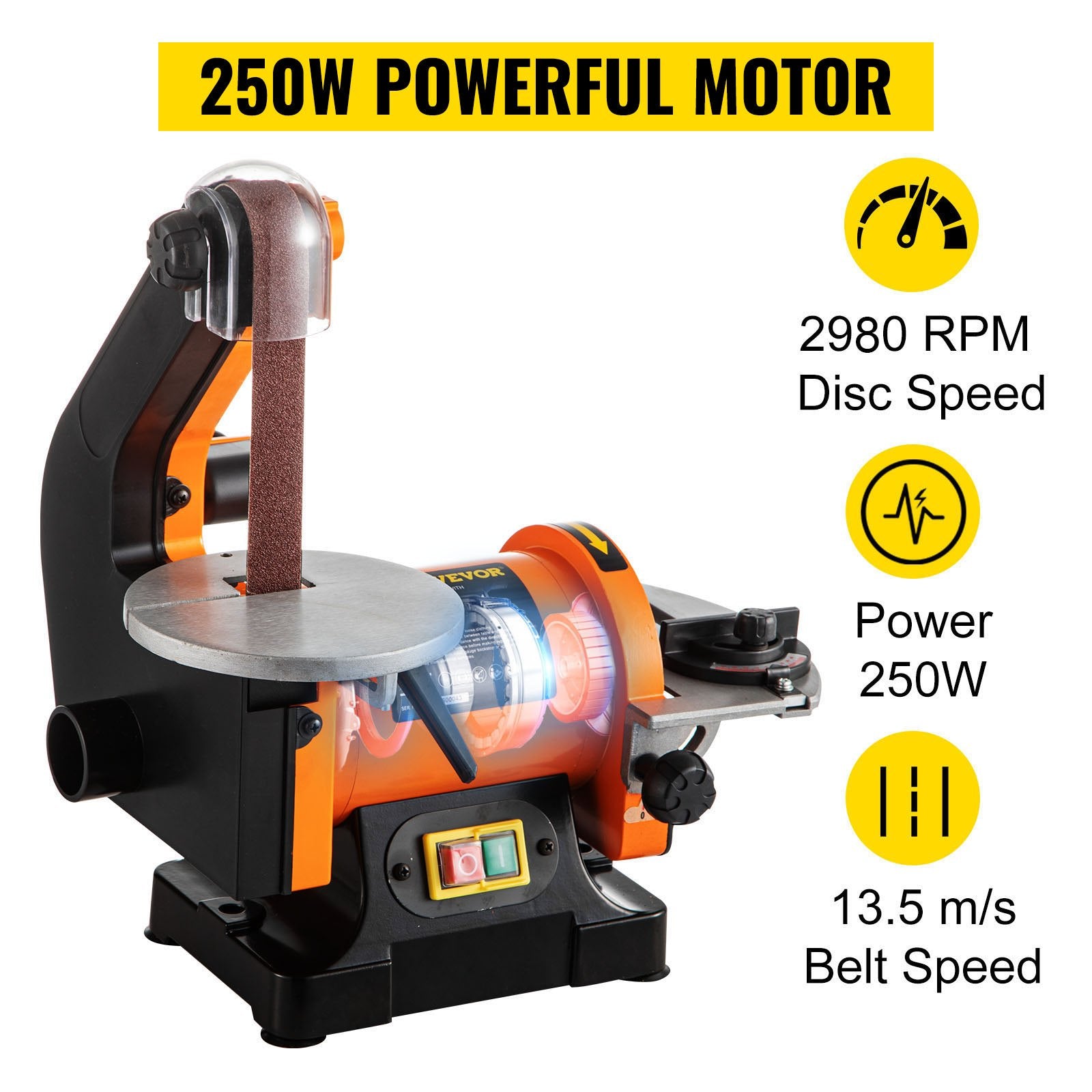VEVOR Belt Sander 300W Grinder Sander 1 x 30 Inch Electric Belt & Disc Sander 2950 RPM Variable Speed (300W)