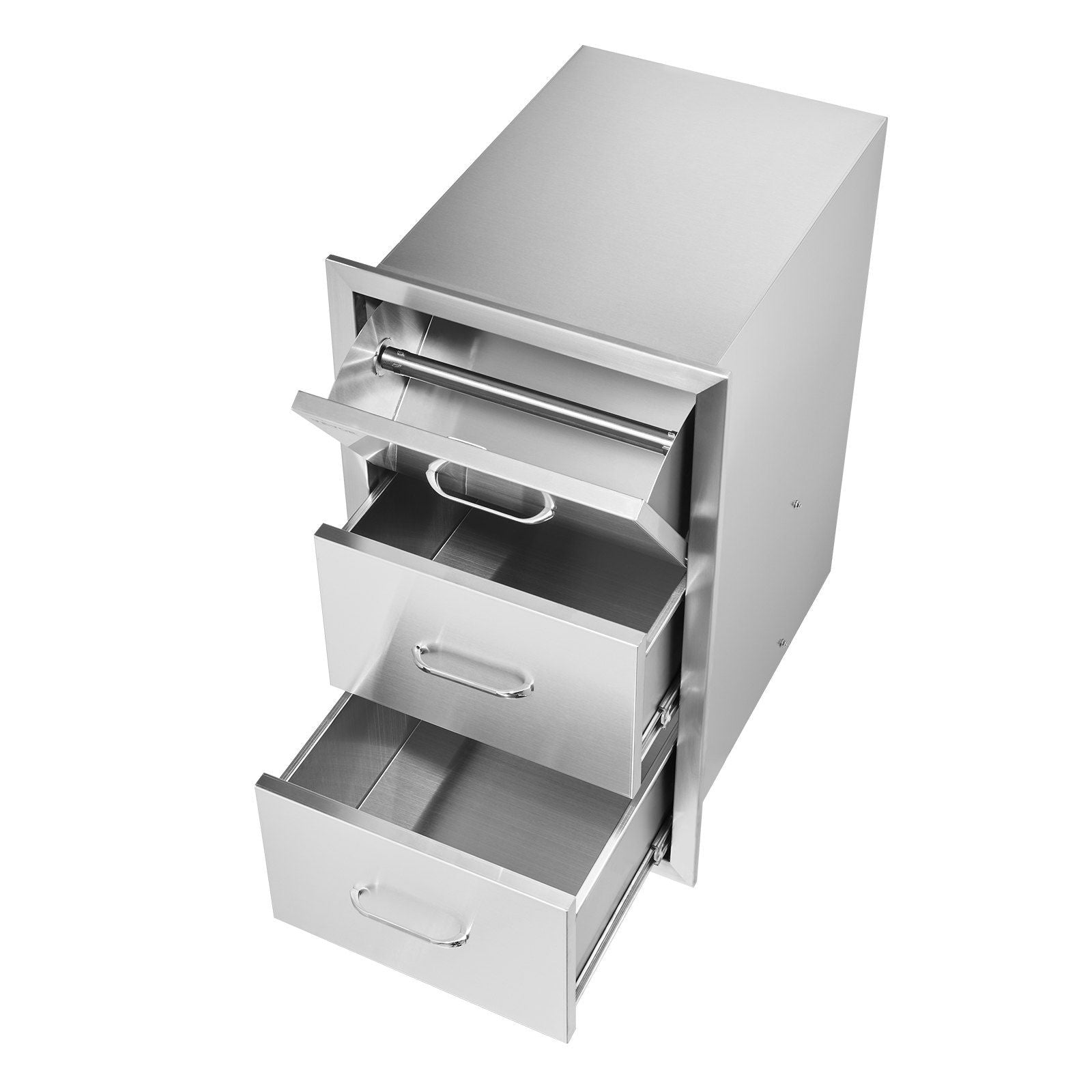 Flush triple access drawer raised style height triple drawer, 76 x 43 cm,stainless steel