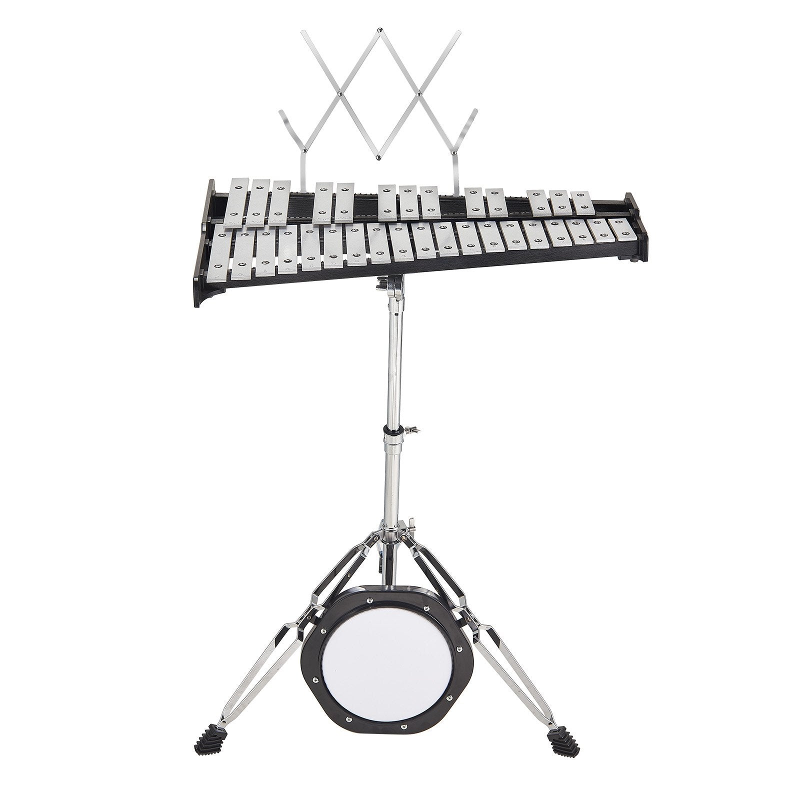VEVOR 32 Note Glockenspiel Xylophone Bell Kit, Professional Percussion Instrument Set with Mallets, Drum Sticks, Music Stand, 8" Practice Pad, Adjustable Stand and Carrying Bag for Students & Adults