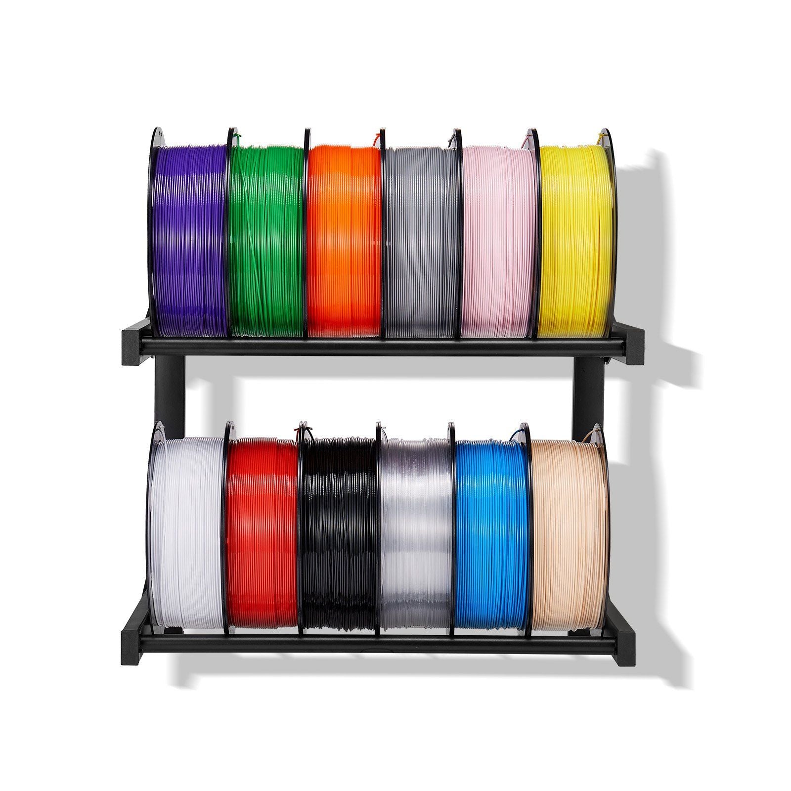 Wall Mount Printer Filament Storage Rack, 2-Tier Wall Bracket Storage Shelf, Rolling Filament Spool Holders Racks with Wheels, Filaments Organzied for 3D Printing Studio, Workshop (Shelf Only)
