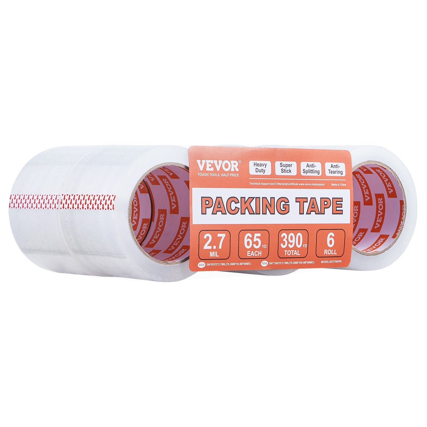 VEVOR Clear Packing Tape 6 Rolls 65 Yards Heavy Duty Clear Packing Tapes 2.7 Mil