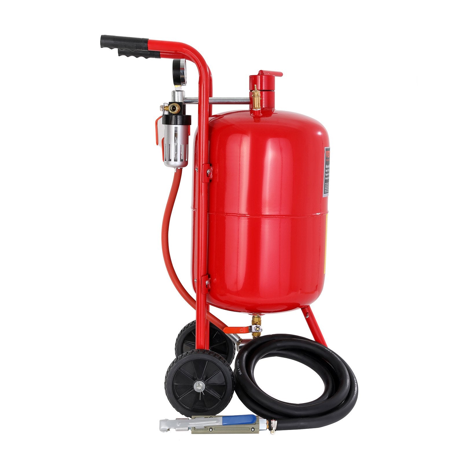 VEVOR 10Gal/40L Sandblaster Equipped w/Nozzle Shut-Off Valve Pressure Gauge Ceramic Nozzle Rubber Wheels Grit Power Sand Blasters Portable Sandblasting Equipment
