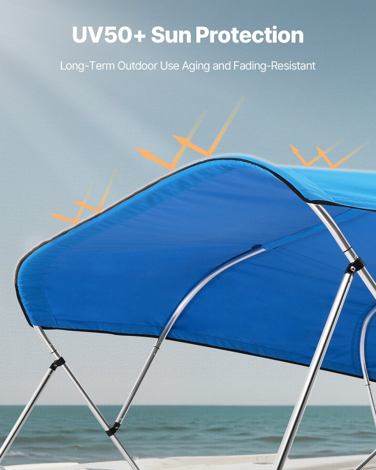 VEVOR 4 Bow Boat Bimini Tops, 600D Polyester Canopy, Waterproof & Sun Protection Boat Awning Canopy with Storage Bag, Bimini Top Replacement, 96"Lx(91"-96")W, Pacific Blue (Support Frame Not Included)