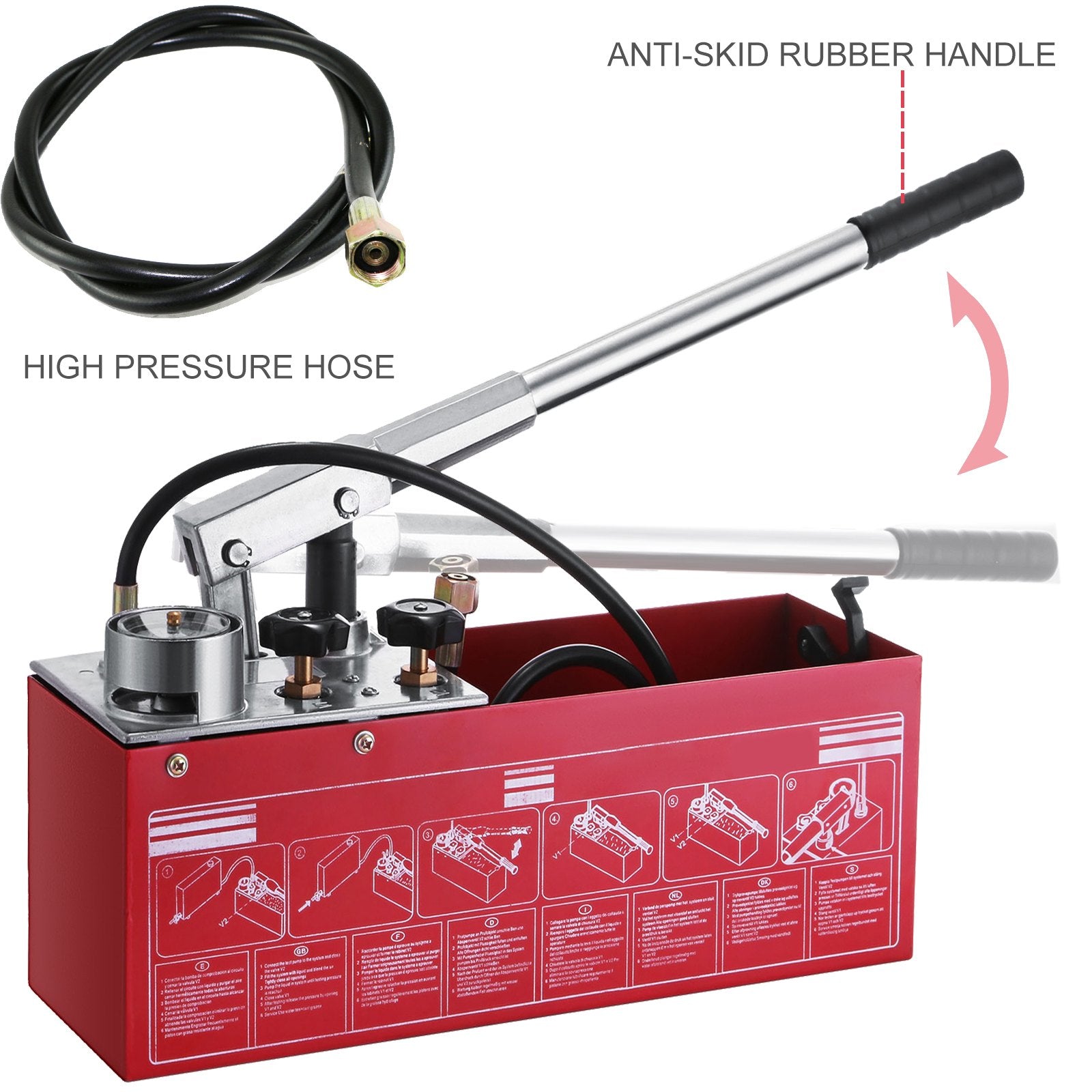 VEVOR Hydraulic Pressure Test Pump 50 Bar Hand Pressure Test Pump 726 PSI 3.2 Gallon Tank 45ML 1/2" BSP Hydrostatic Test Pump for Pipeline Pressure Container Irrigation Firemen (Test Pump 50 Bar)