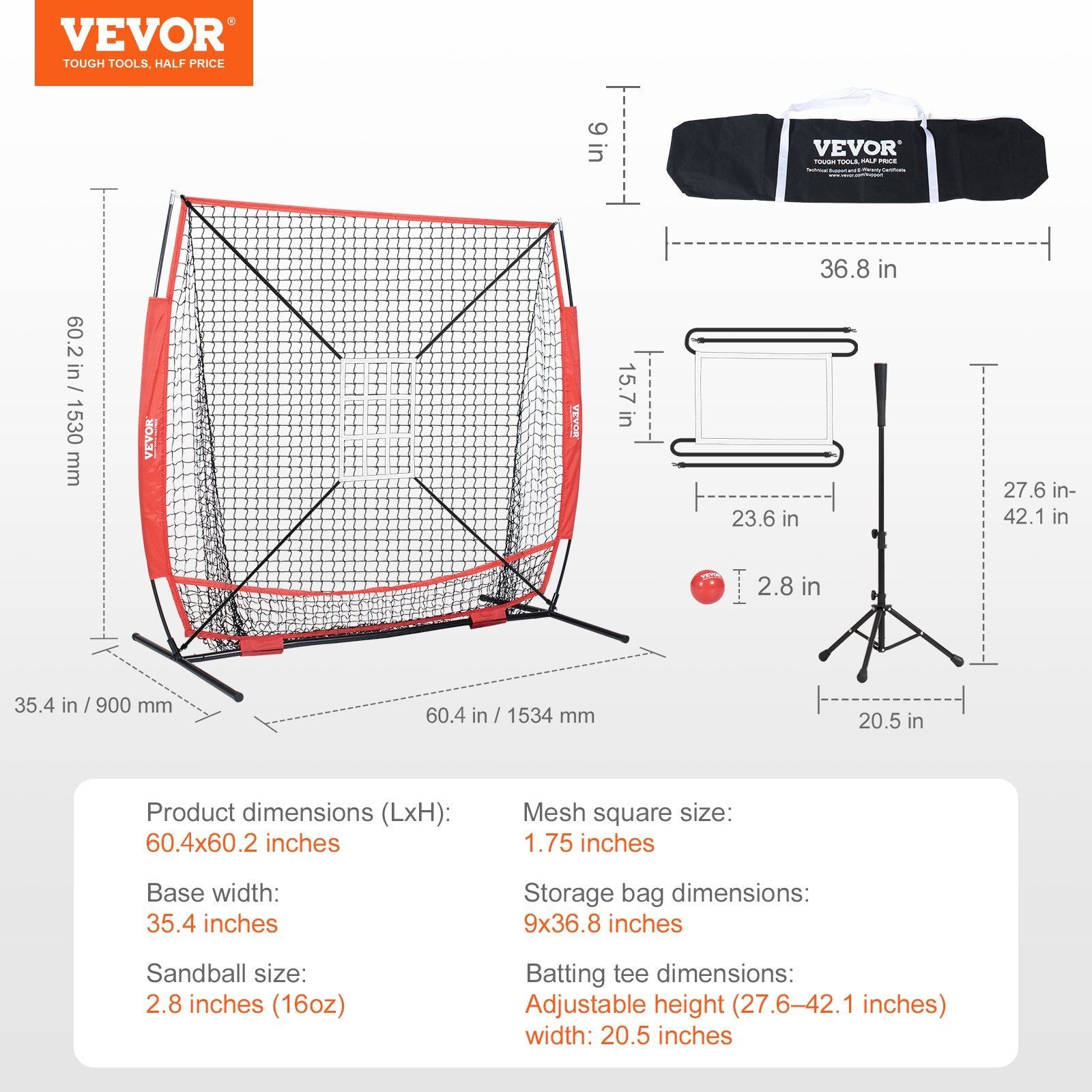 5x5 Baseball Softball Practice Net, Portable Baseball Training Net for Hitting Batting Catching Pitching, Backstop Baseball Equipment with Bow Frame, Carry Bag, Strike Zone, Ball, Batting Tee