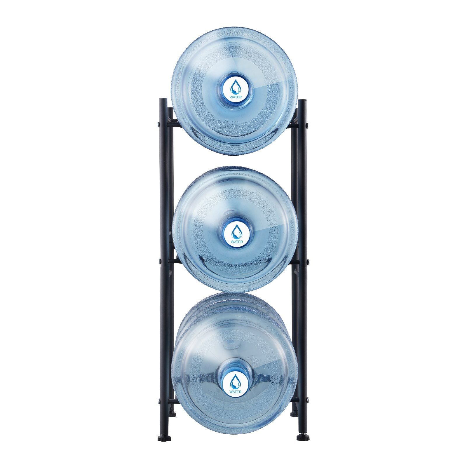3 Tiers Water Jug Holder, 5 Gallon Water Bottle Holder, Single Row Water Bottle Rack for 3 Bottles, Heavy Duty Water Jug Rack for Kitchen, Office, Living Room, Black