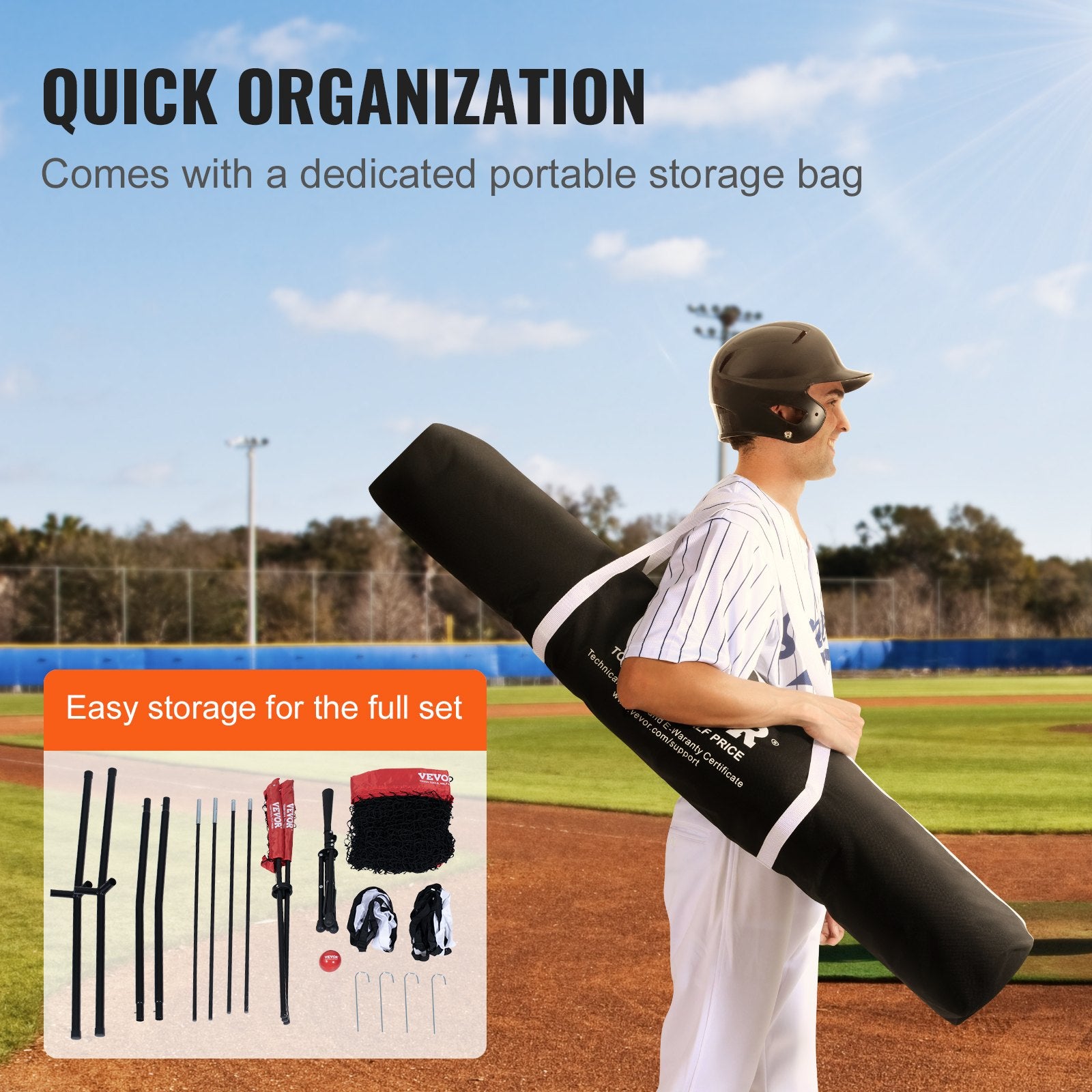 VEVOR 7x7 Baseball Softball Practice Net, Portable Baseball Training Net for Hitting Catching Pitching, Backstop Baseball Equipment with Bow Frame, Carry Bag, Strike Zone, Ball, Tee, Ball Collector