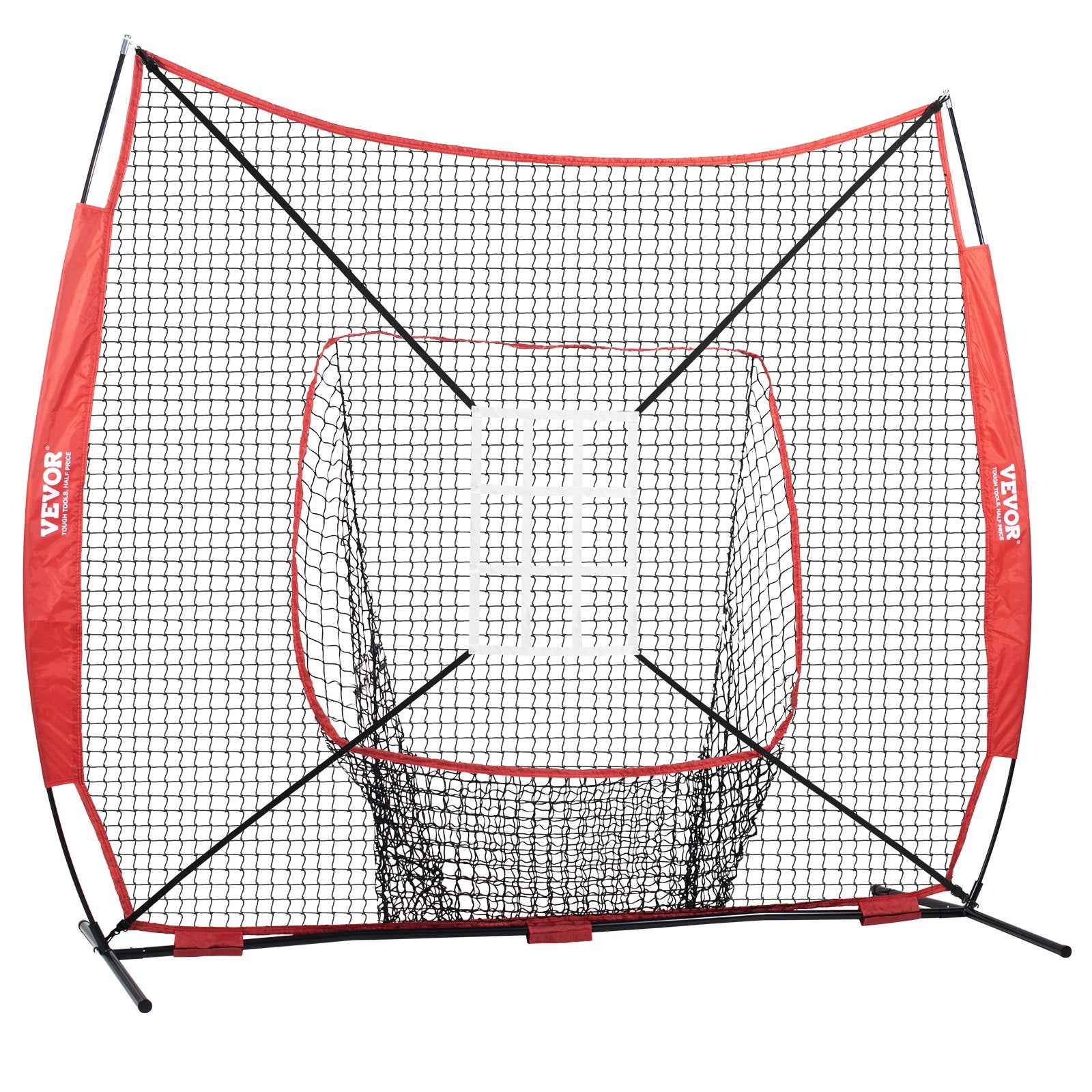 VEVOR 7x7 Baseball Softball Practice Net, Portable Baseball Training Net for Hitting Catching Pitching, Backstop Baseball Equipment with Bow Frame, Carry Bag, Strike Zone, Ball, Tee, Ball Collector