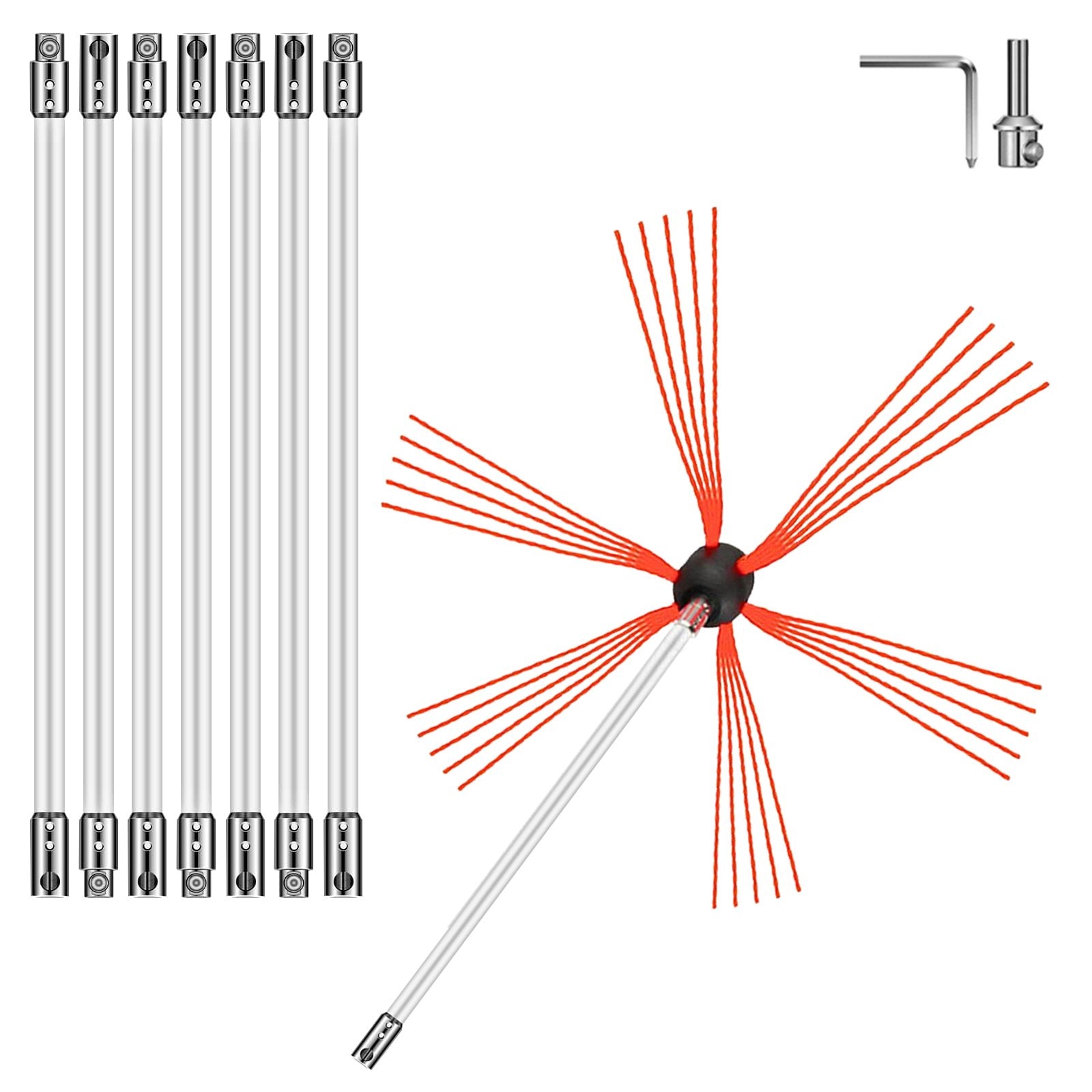 VEVOR Chimney Sweeping Brush Rotary Chimney Brush 315Inch Chimney Brush Rod Kit 8 Rods with Nylon Flexible Rods (8 Rods)