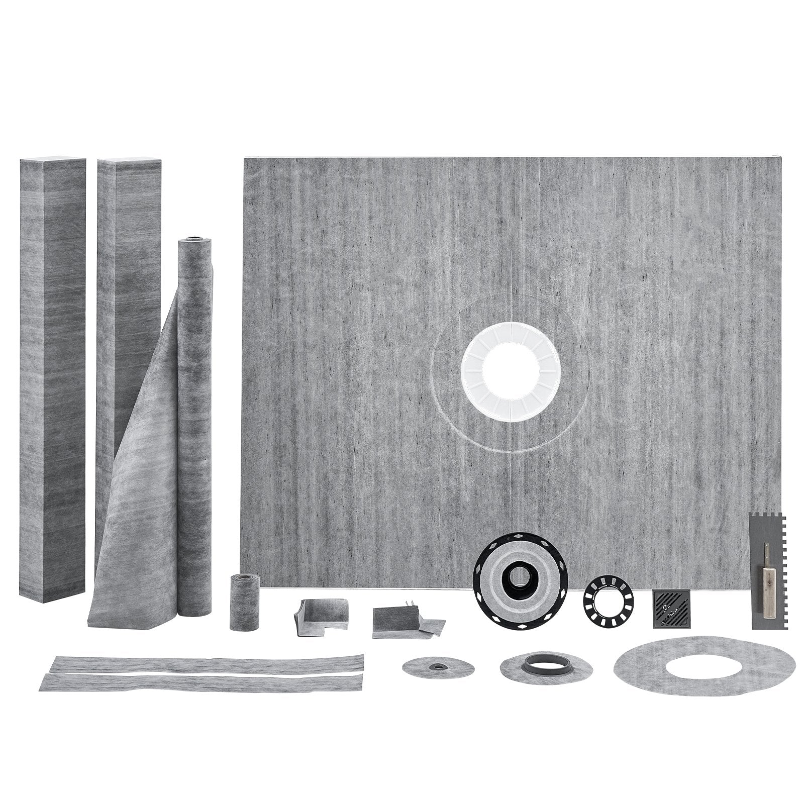 VEVOR Shower Curb Kit, 1219x1524mm, 60"x48" Shower Pan Kit with 50.8mm ABS Central Flange, Waterproof Membrane, Stainless Steel Grate and Joint Sealant, Shower Pan Slope Sticks Fit for Bathroom
