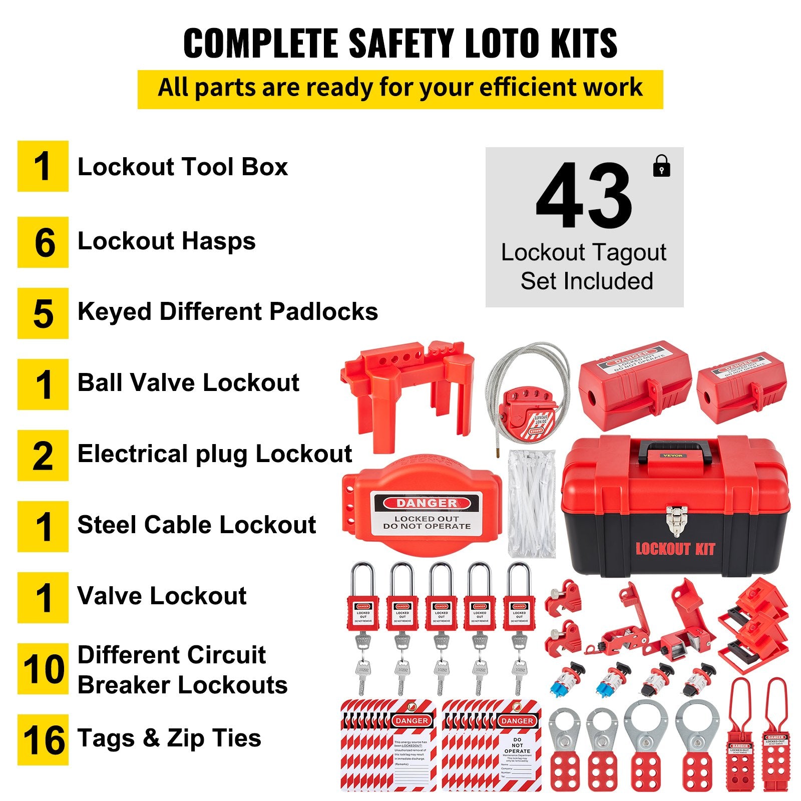 VEVOR 42 PCS Lockout Tagout Kits Electrical Loto Kit for Electrical Risk Removal