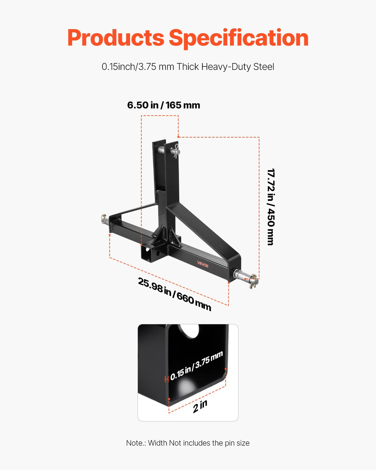 VEVOR 3 Point Trailer Hitch with 2 in Receiver, 3pt Quick Hitch Attachment for Category 1 Tractor, 3000lbs Capacity, Tow Drawbar Adapter, Compatible with Kubota, Mahindra, Ford, Yanmar, John Deere