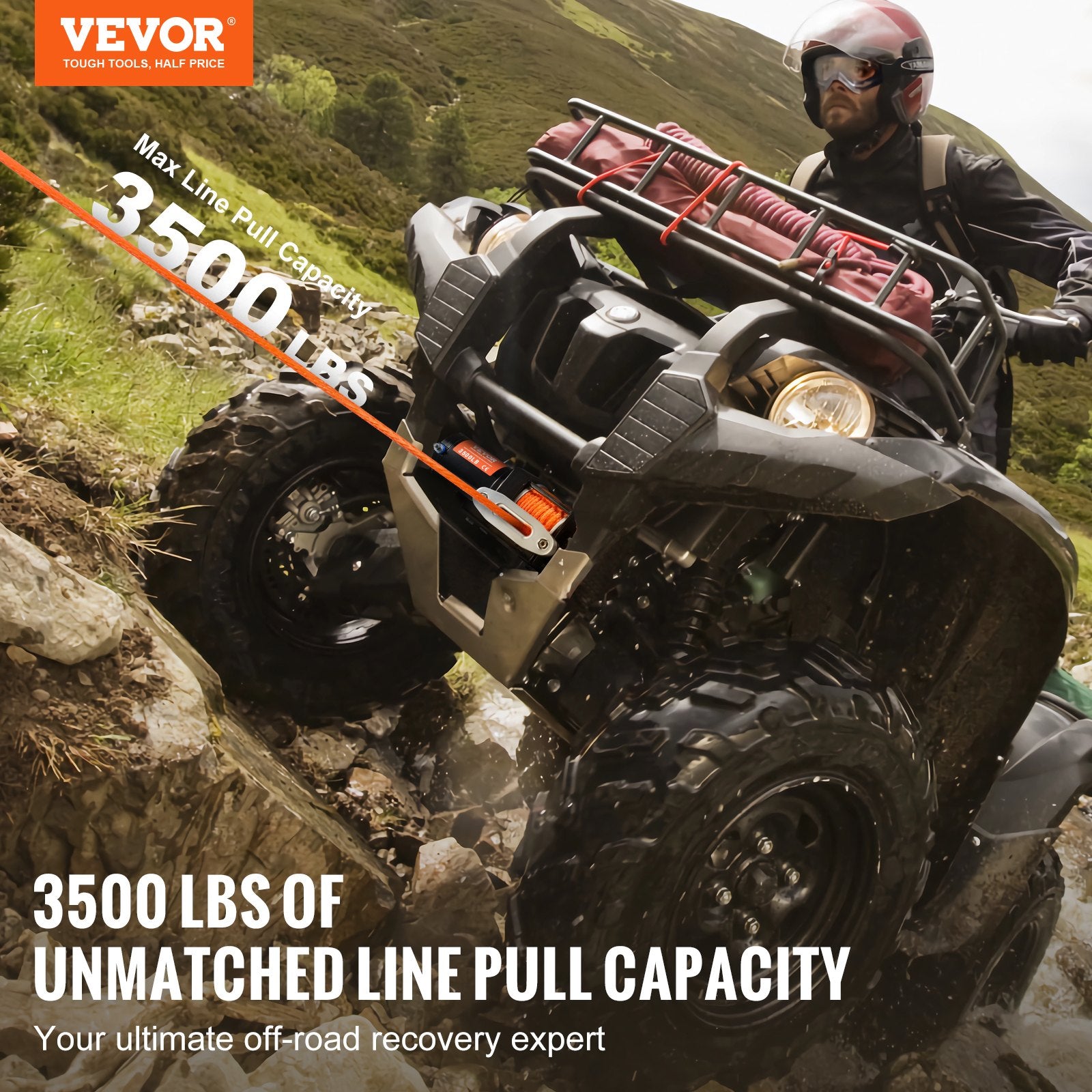 VEVOR Electric Winch, 1588 kg Line Pull Capacity, 12V DC ATV Winch with Φ0.5 x 1188.7 cm 12 Strands Synthetic Rope Aluminum Fairlead Wired Remote Control, IP55 Waterproof for Towing ATV Boat
