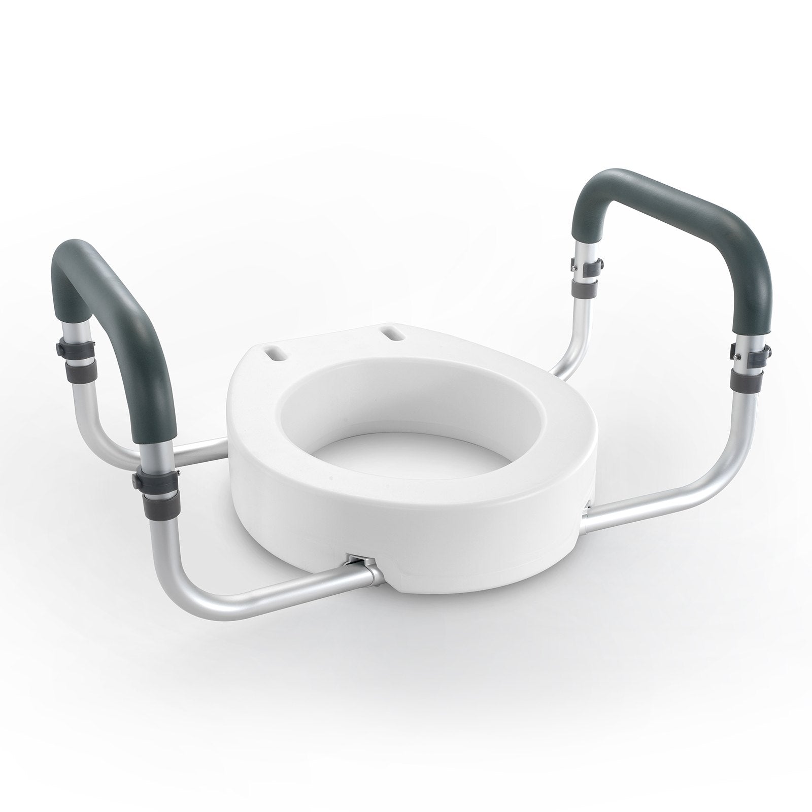 VEVOR Raised Toilet Seat,88.9 mm Height Raised, 136 kg Weight Capacity, for Standard Round Toilet, Aluminum Handrail, with EVA Armrest Padding, for Elderly, Handicap, Patient, Pregnant, Medical