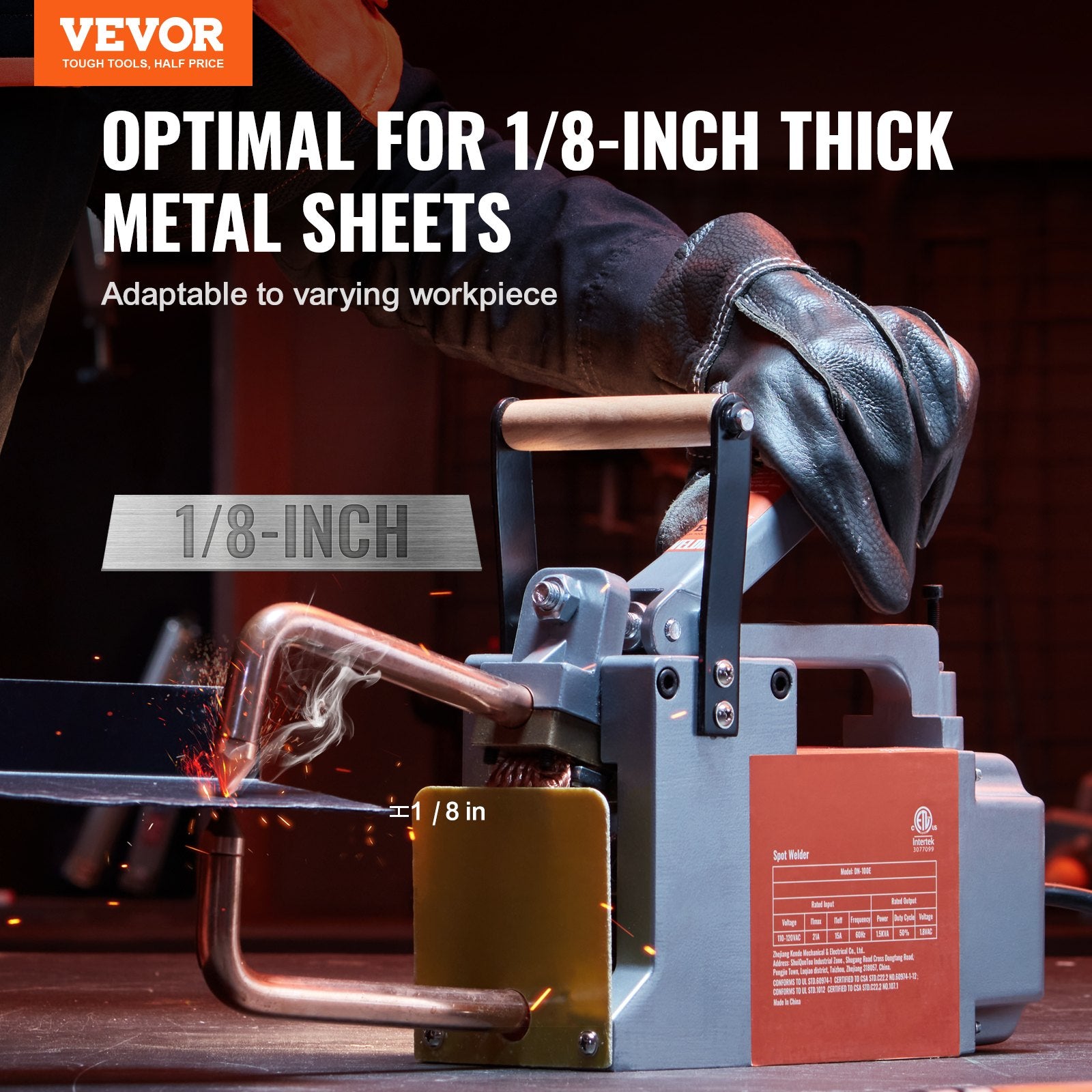 VEVOR Portable Spot Welder, 1/8-inch Thick Spot Welder Machine with 8KVA Input Capacity, Handheld Welding Tip Gun Metal Sheet Spot Welding Machine for Carbon Steel, Aluminum Sheet