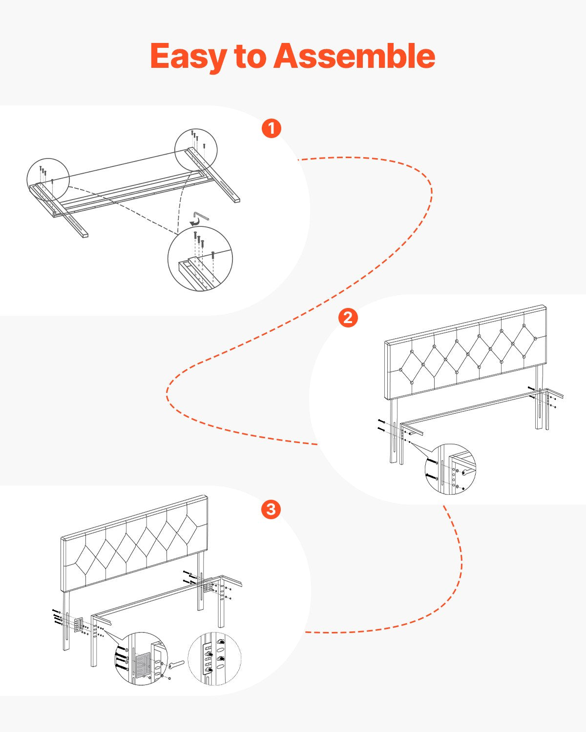 VEVOR Headboard, Full Size Headboard with Adjustable Height, Comfortable Diamond Tufted for Full Size Bed, W 56.3 x H(35.6-47.4)inches, Ideal for Bedroom, Hotel, Homestay, Dormitory, Light Grey