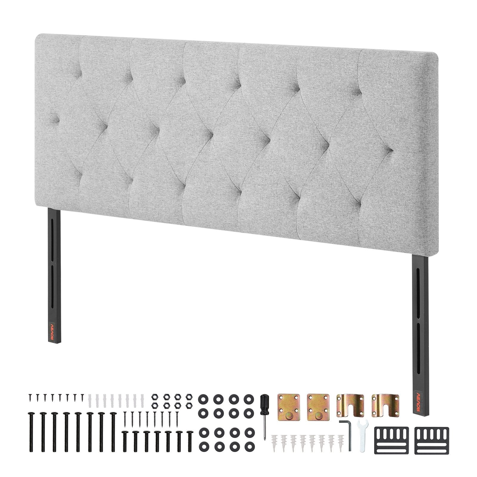 VEVOR Headboard, Full Size Headboard with Adjustable Height, Comfortable Diamond Tufted for Full Size Bed, W 56.3 x H(35.6-47.4)inches, Ideal for Bedroom, Hotel, Homestay, Dormitory, Light Grey