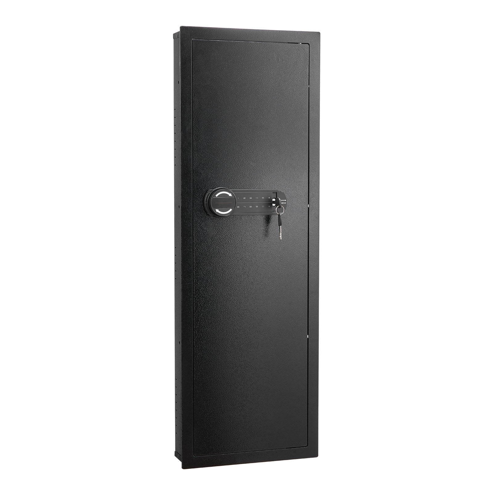 VEVOR Wall Safe, 4-Tier Hidden Wall Mounted Gun Safe with Password & Key, Q235 Cold-Rolled Steel In-Wall Box with LED Lighting, 3 Adjustable Shelves & Key Holders for Money, Jewelry, Passport, Black