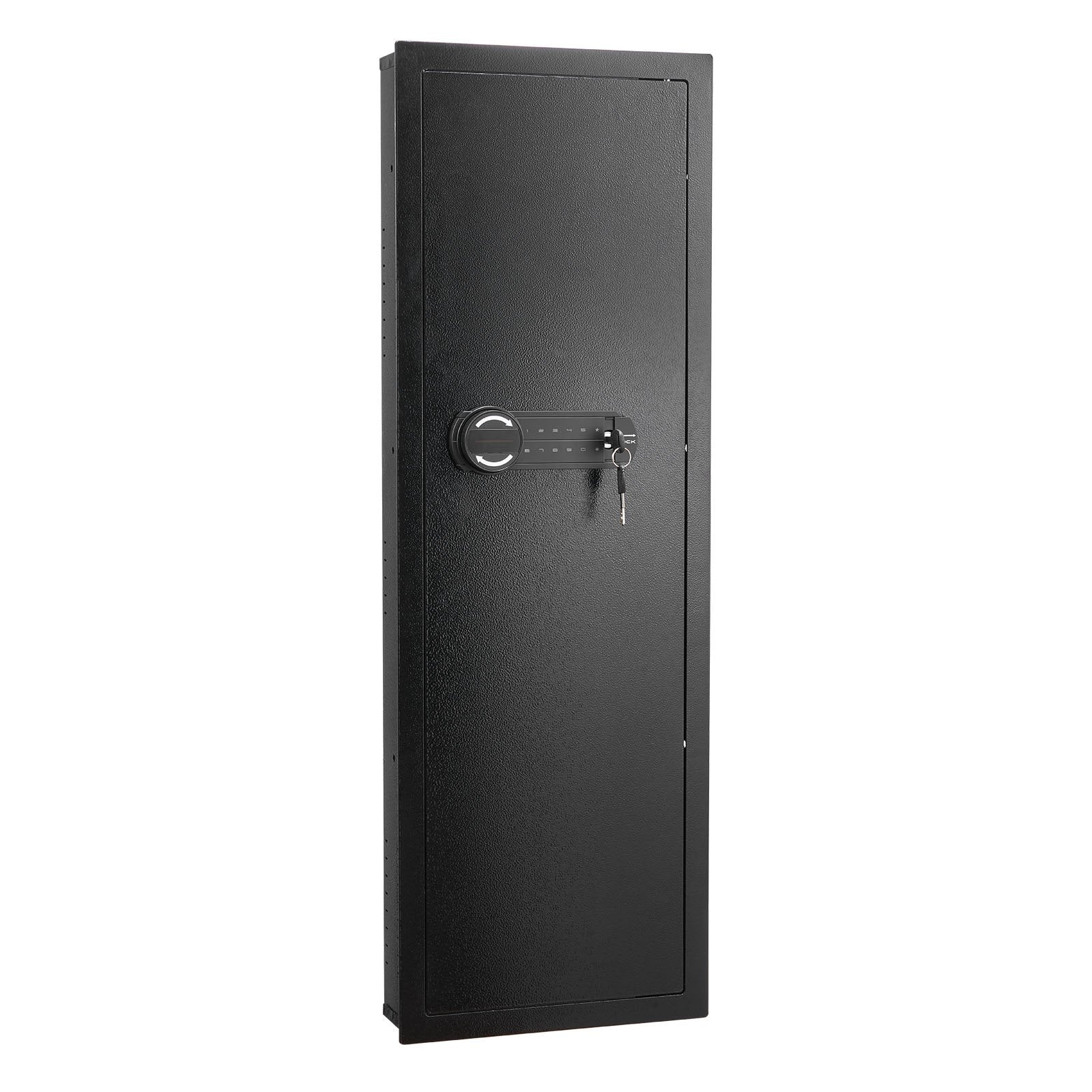 VEVOR Wall Safe, 4-Tier Hidden Wall Mounted Gun Safe with Password & Key, Q235 Cold-Rolled Steel In-Wall Box with LED Lighting, 3 Adjustable Shelves & Key Holders for Money, Jewelry, Passport, Black