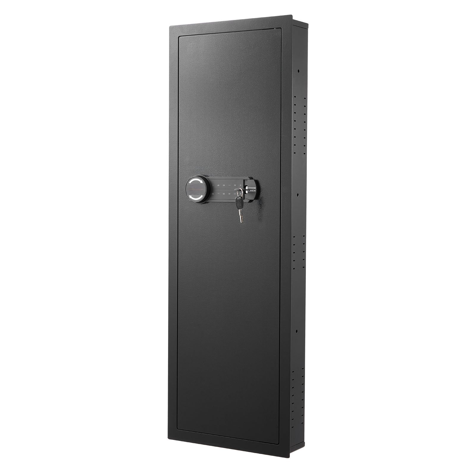 VEVOR Wall Safe, 4-Tier Hidden Wall Mounted Gun Safe with Password & Key, Q235 Cold-Rolled Steel In-Wall Box with LED Lighting, 3 Adjustable Shelves & Key Holders for Money, Jewelry, Passport, Black