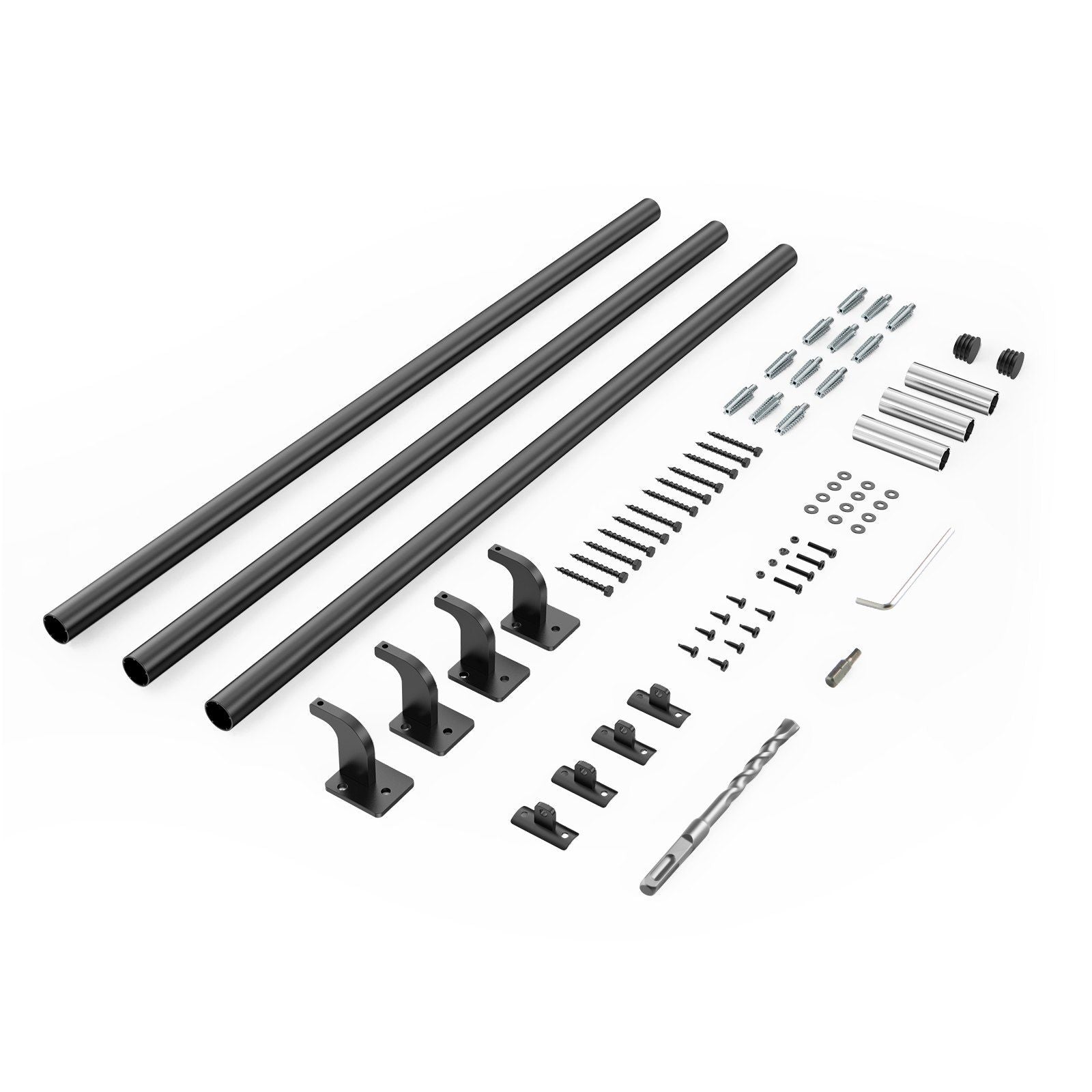 Wall Mounted Stair Handrail, 3665mm Pipe Staircase Handrail, Black Galvanized Aluminum, 32mm Pipe Diameter, Indoor&Outdoor Staircase Railing, Industrial Hand Rail for Steps, Security Baluster