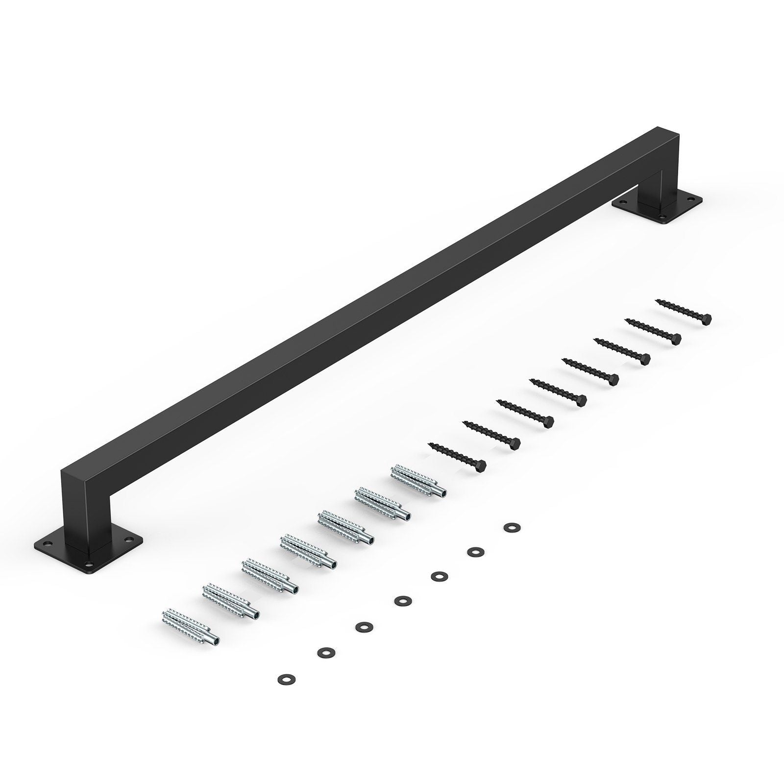 Wall Mounted Stair Handrail, 910mm Black Iron Staircase Handrail Indoor, 113kg Load Capacity, Industrial Railing Hand Rail for Steps, Square Tube for Loft Porch Deck, 2 Sections