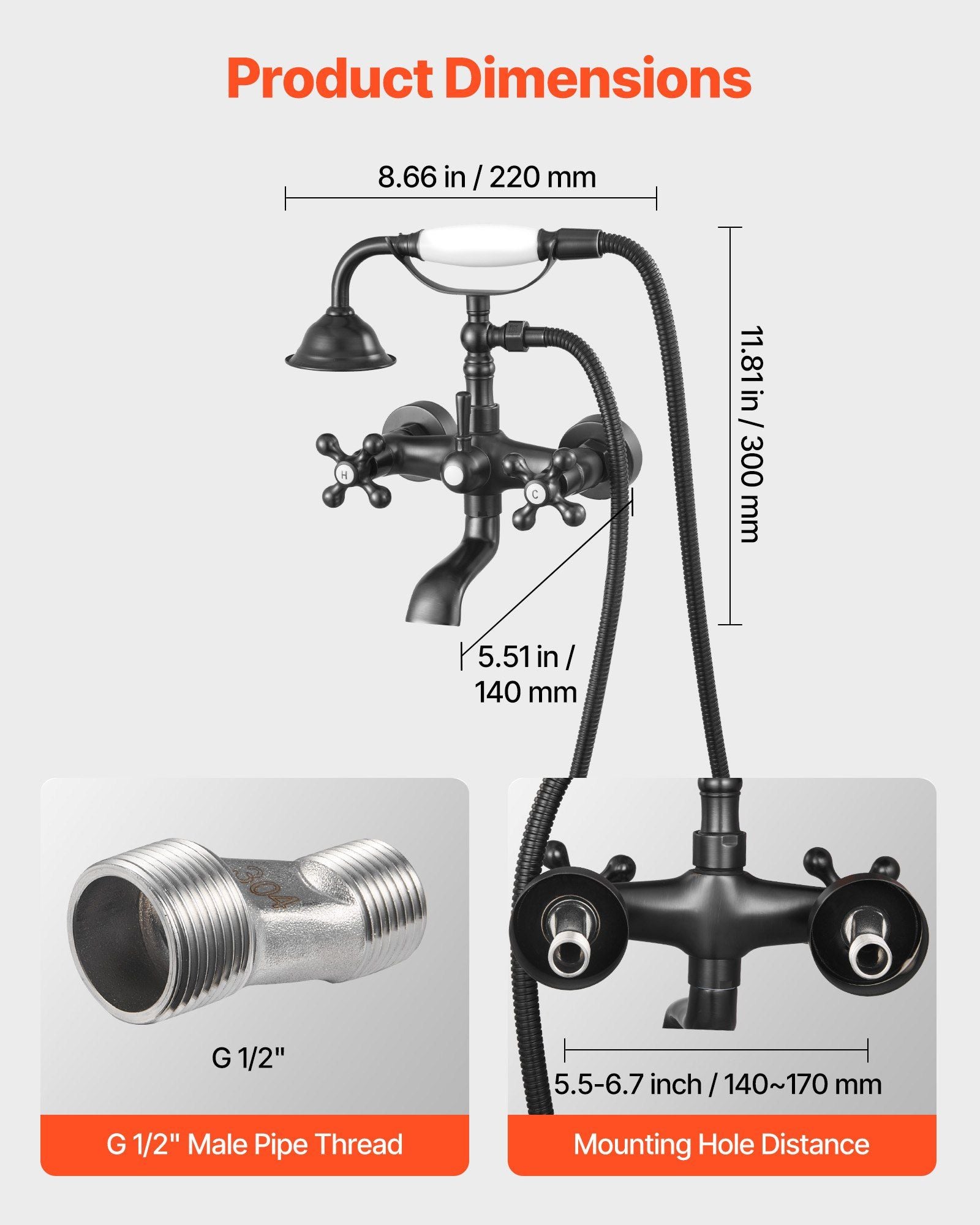 Clawfoot Tub Faucet, Wall Mount Bathtub Faucets with Handheld Shower, Vintage Oil-Rubbed Bronze Clawfoot Tub Filler Faucet Shower Kit with Adjustable Swing Arms & 360° Rotation Spout for Bathtubs