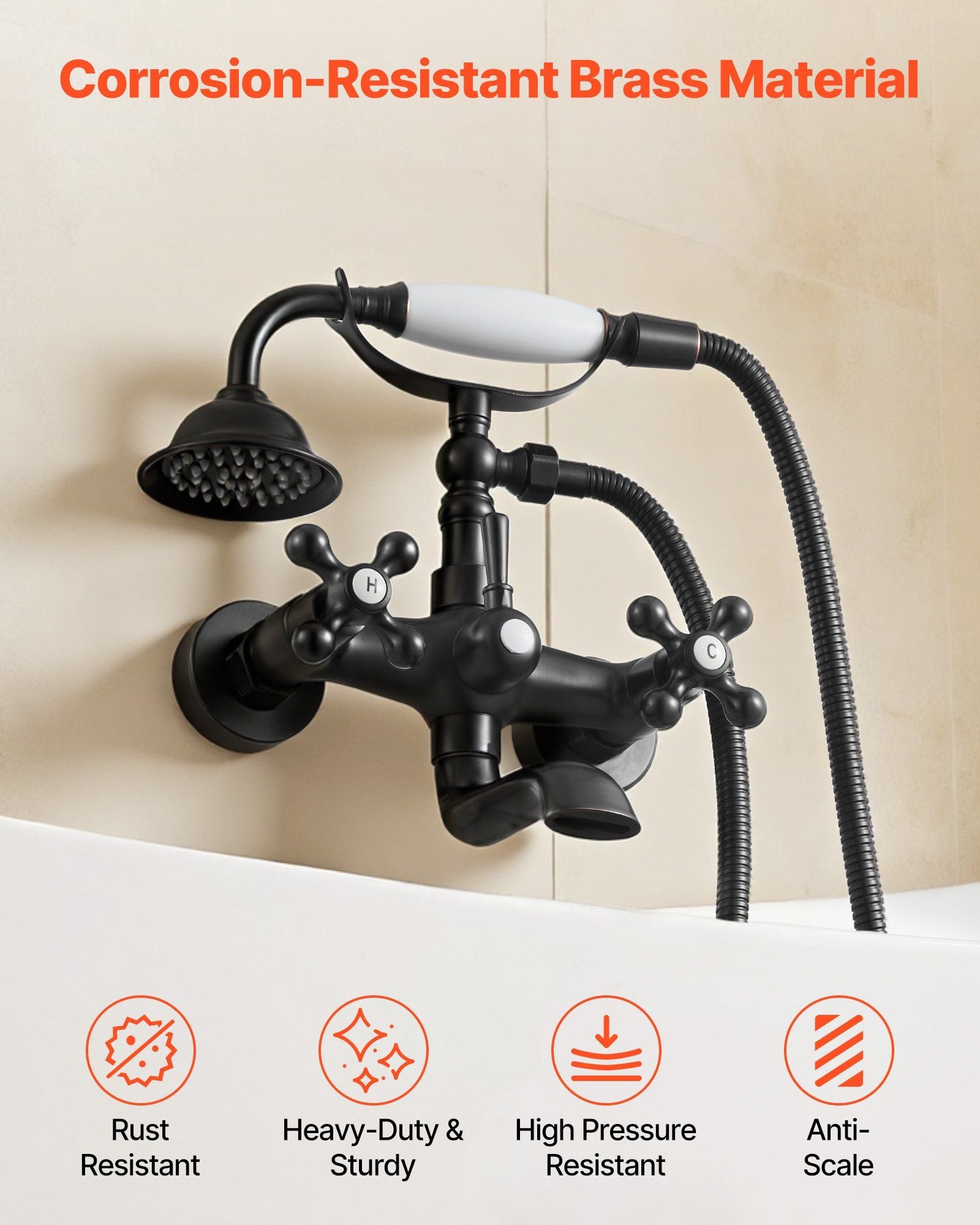 Clawfoot Tub Faucet, Wall Mount Bathtub Faucets with Handheld Shower, Vintage Oil-Rubbed Bronze Clawfoot Tub Filler Faucet Shower Kit with Adjustable Swing Arms & 360° Rotation Spout for Bathtubs