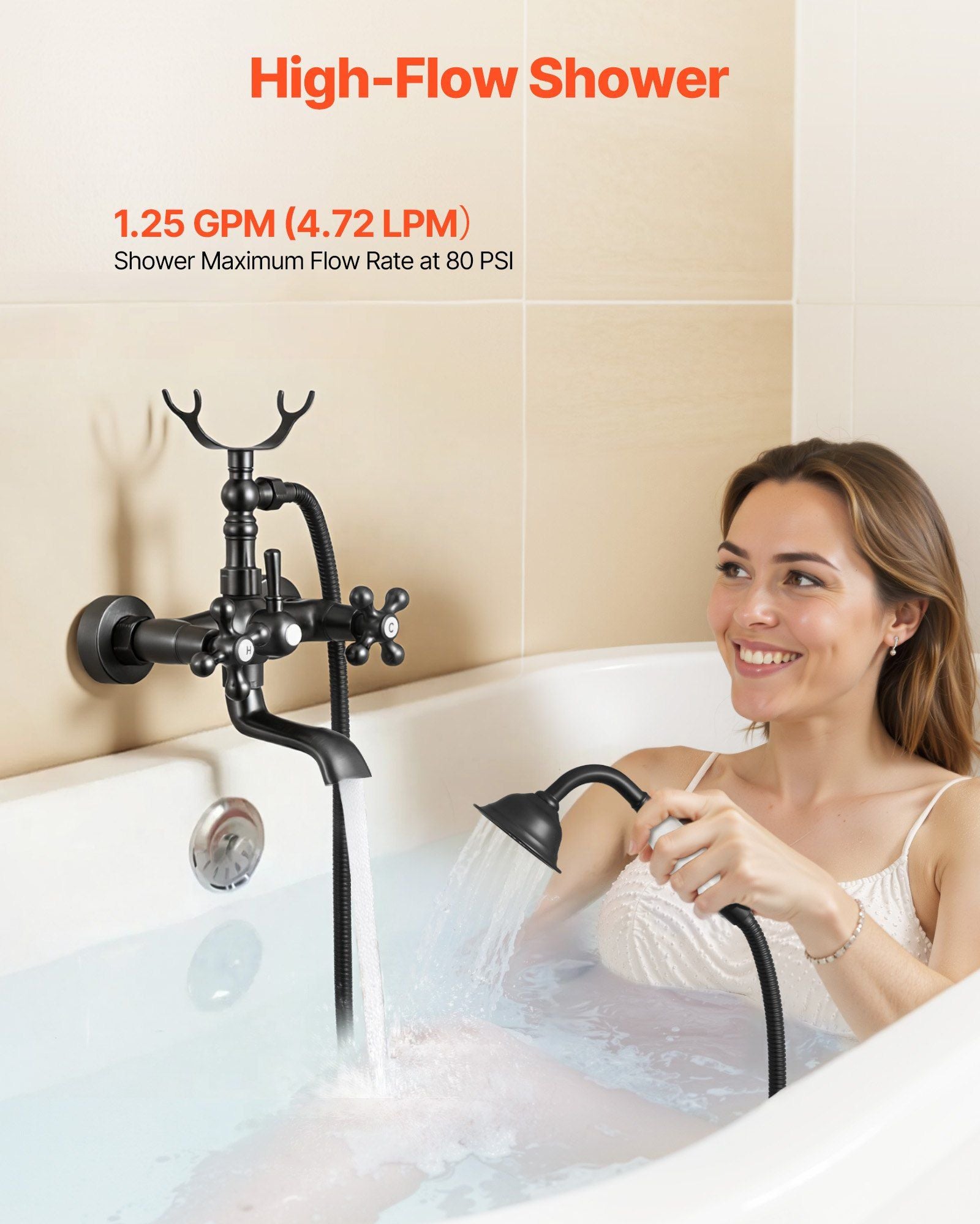 Clawfoot Tub Faucet, Wall Mount Bathtub Faucets with Handheld Shower, Vintage Oil-Rubbed Bronze Clawfoot Tub Filler Faucet Shower Kit with Adjustable Swing Arms & 360° Rotation Spout for Bathtubs