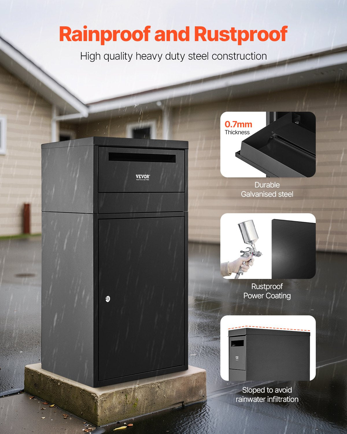 VEVOR Package Delivery Boxes for Outside, 90.9 cm Mailbox for Parcel with Lock, Galvanized Steel Package Drop Box with Anti-Theft Design, Weather-Resistant Package Mailbox for Home and Office, Black