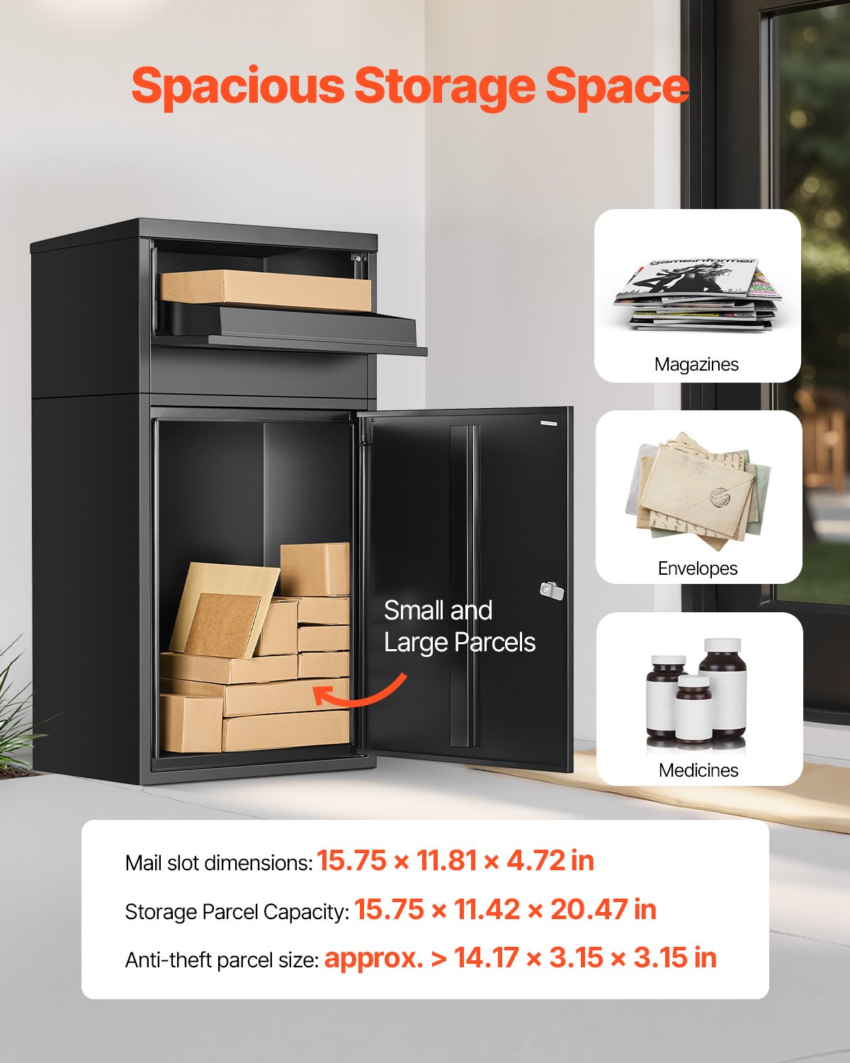 VEVOR Package Delivery Boxes for Outside, 90.9 cm Mailbox for Parcel with Lock, Galvanized Steel Package Drop Box with Anti-Theft Design, Weather-Resistant Package Mailbox for Home and Office, Black