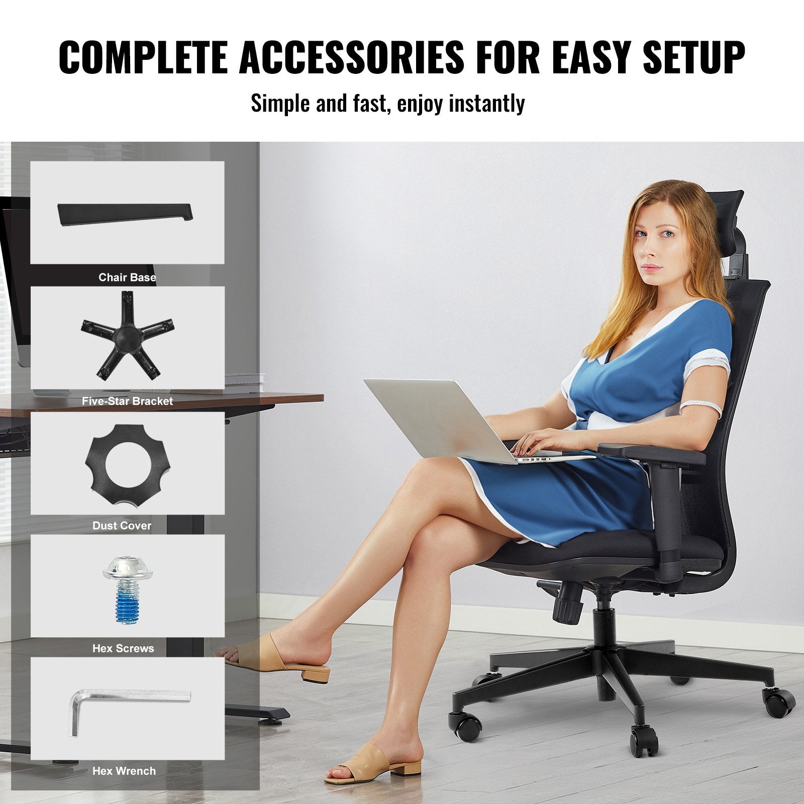 VEVOR Office Chair Base Replacement, 710 mm, 1134 kg Static Load Capacity, Heavy Duty Universal Computer Desk Chair Stool Base Part with Reinforced Metal Legs, Desk Chair Base Replacement Parts, Black