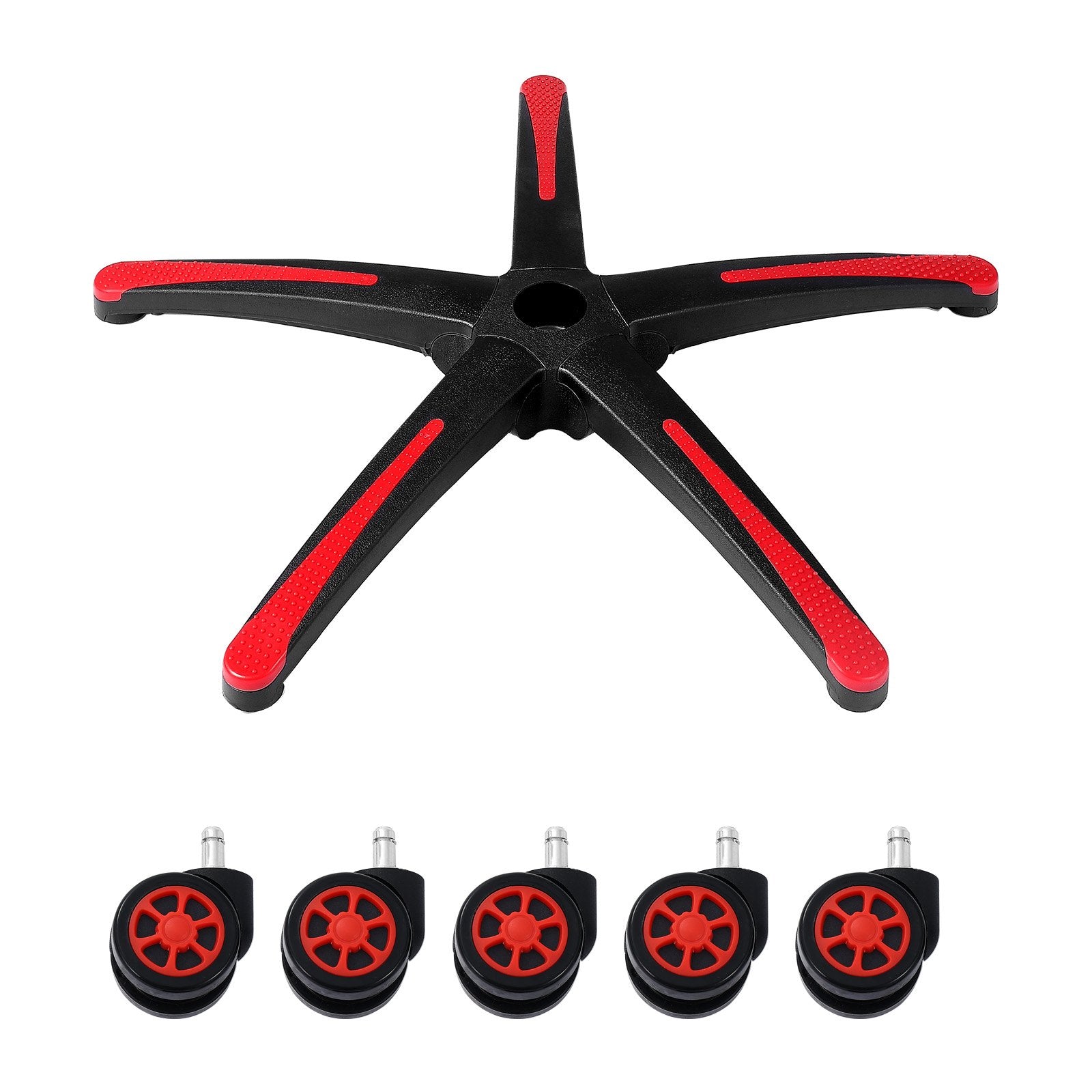 VEVOR Office Chair Base Replacement, 710 mm, 1134 kg Static Load, Heavy Duty Universal Computer Desk Chair Stool Base Part with 5 Casters and Reinforced Legs, Desk Chair Base Replacement, Black + Red