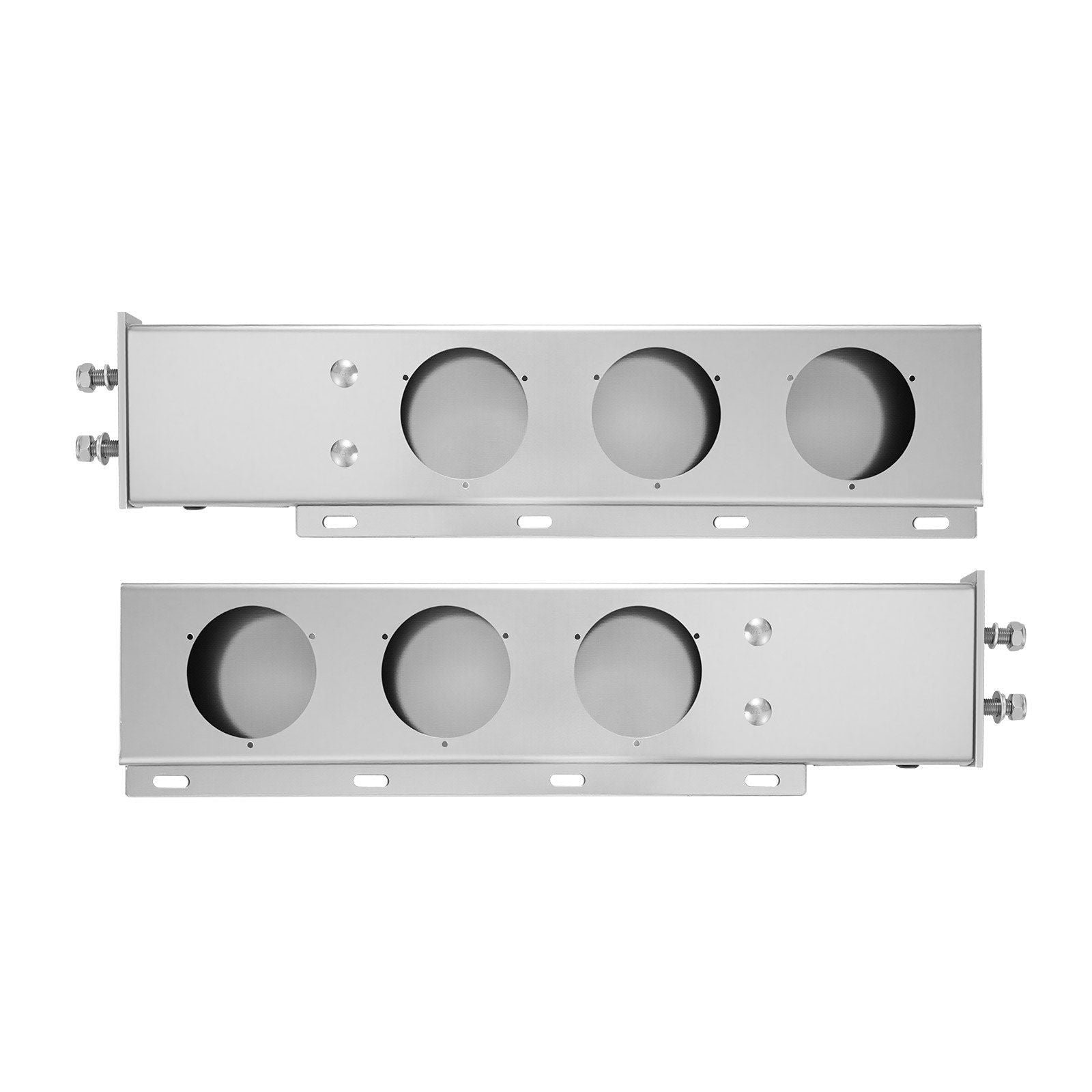Stainless Steel Mud Flap Hangers with Light Cutouts, 2-1/2" (63.5mm) Bolt Spacing, Spring Loaded Mudflap Hangers for Semi Trucks, 1 Pair Heavy Duty Semi Truck Mud Flap Hanger Set, Silver
