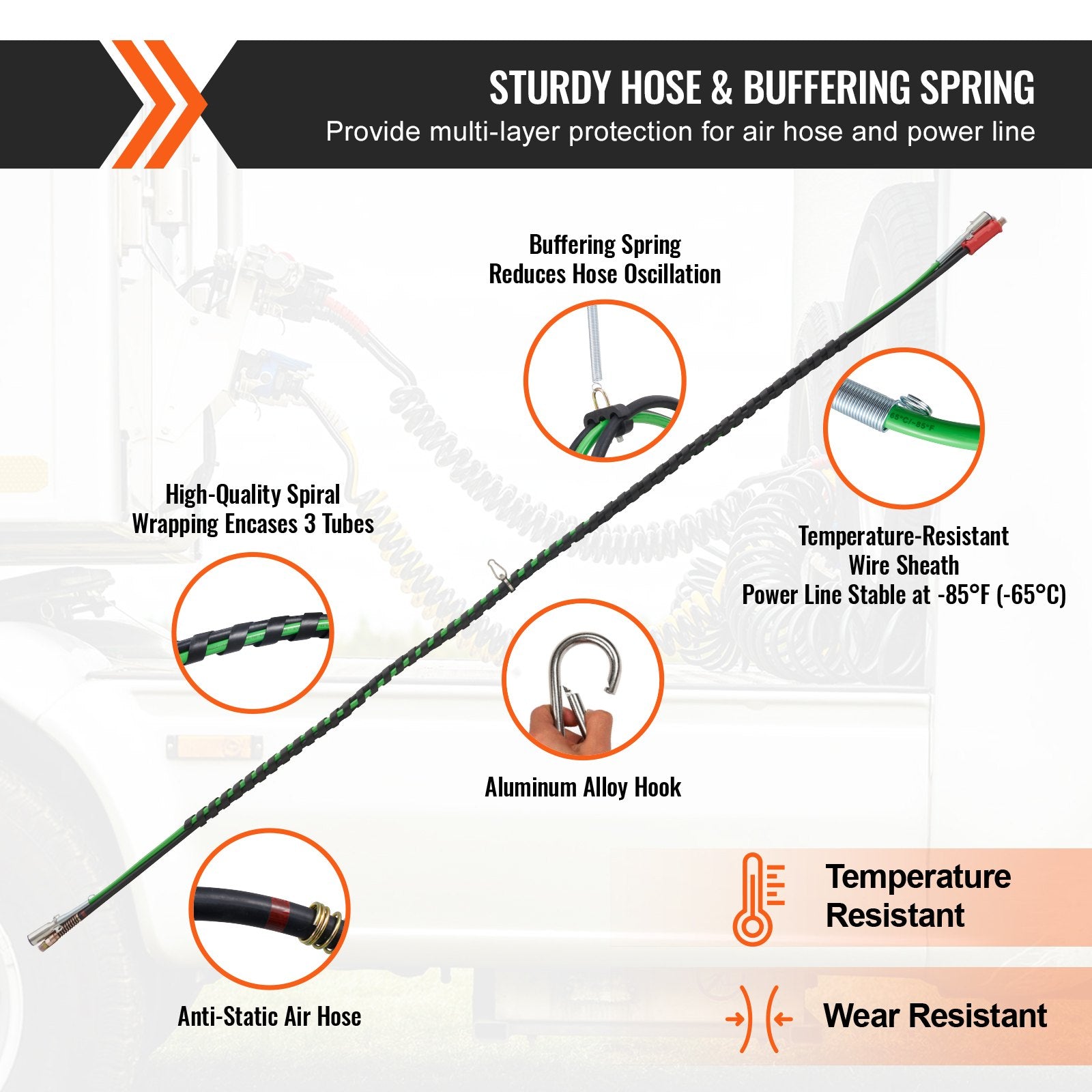 VEVOR 12FT Semi Truck Air Lines Kit with 2PCS Glad Hands, 3-in-1 Air Hoses & 7 Way ABS Electric Power Line, with 2PCS Gladhand Handles, 4PCS Seals and Tender Spring Kit for Semi Truck Trailer Tractor