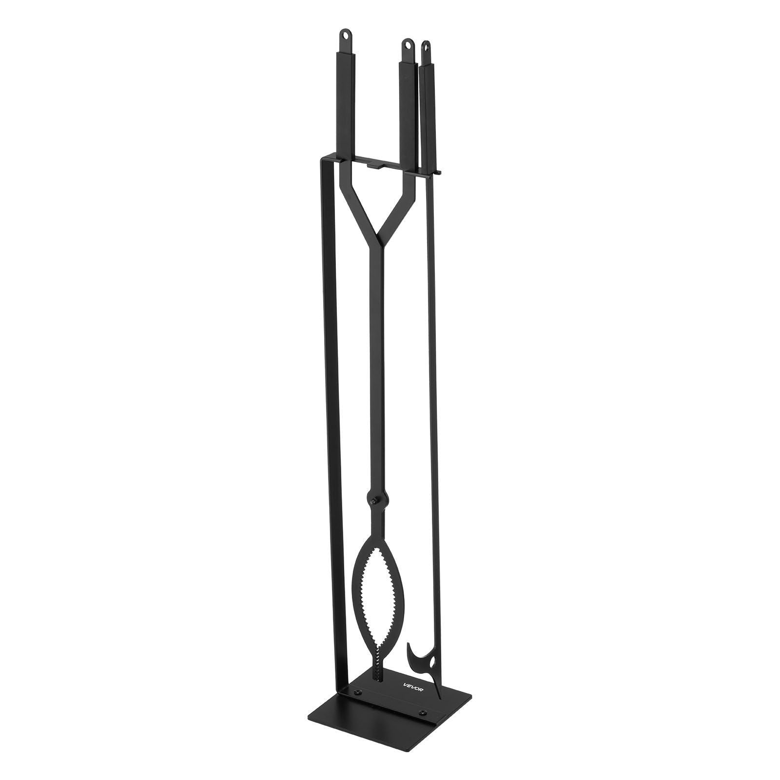 Fireplace Tool Set, 3 PCS Fire Tool Set and Holder with Stand, Tongs, Fire Place Poker, Wrought Iron Fireplace Accessories for Campfire Backyard Bonfire Indoor/Outdoor, Black