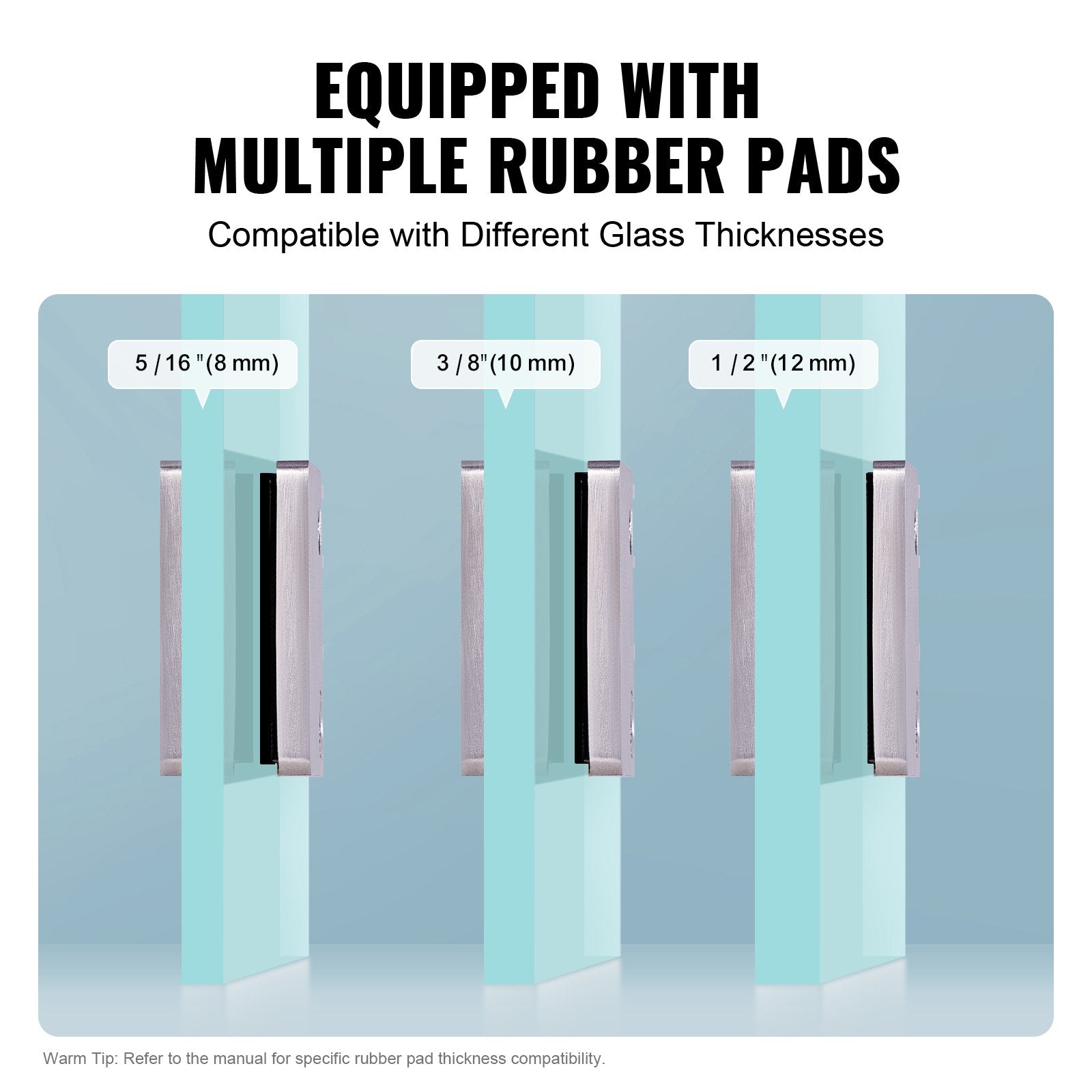 VEVOR Glass Clamp, 4 PCS Square Glass Railing Bracket for 0.31 "-0.47 " Tempered Glass, 304 Stainless Steel Glass Mounting Clamp, Glass Shelf Bracket for Balcony, Garden, Pool, Stair, Silver