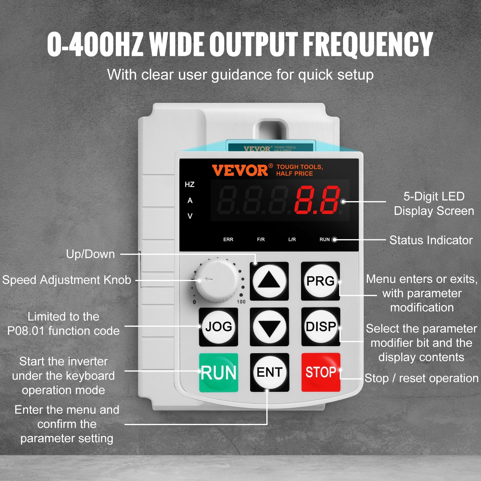 VEVOR VFD 10HP, 7.5KW, 34A, 1 Phase 220V-240V Input to 3 Phase 220V-240V Output Variable Frequency Drive, 0-400Hz VFD for AC Motor Speed Control