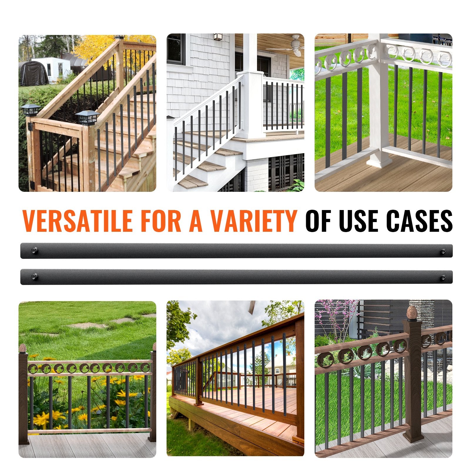 VEVOR Staircase Metal Balusters, 29.5'' x 1'' Flat Aluminum Alloy Decorative Banister Spindles, 51 Pack Deck Baluster with Screws, Classic Hollow Deck Railing Satin Black Powder Coated for Porch