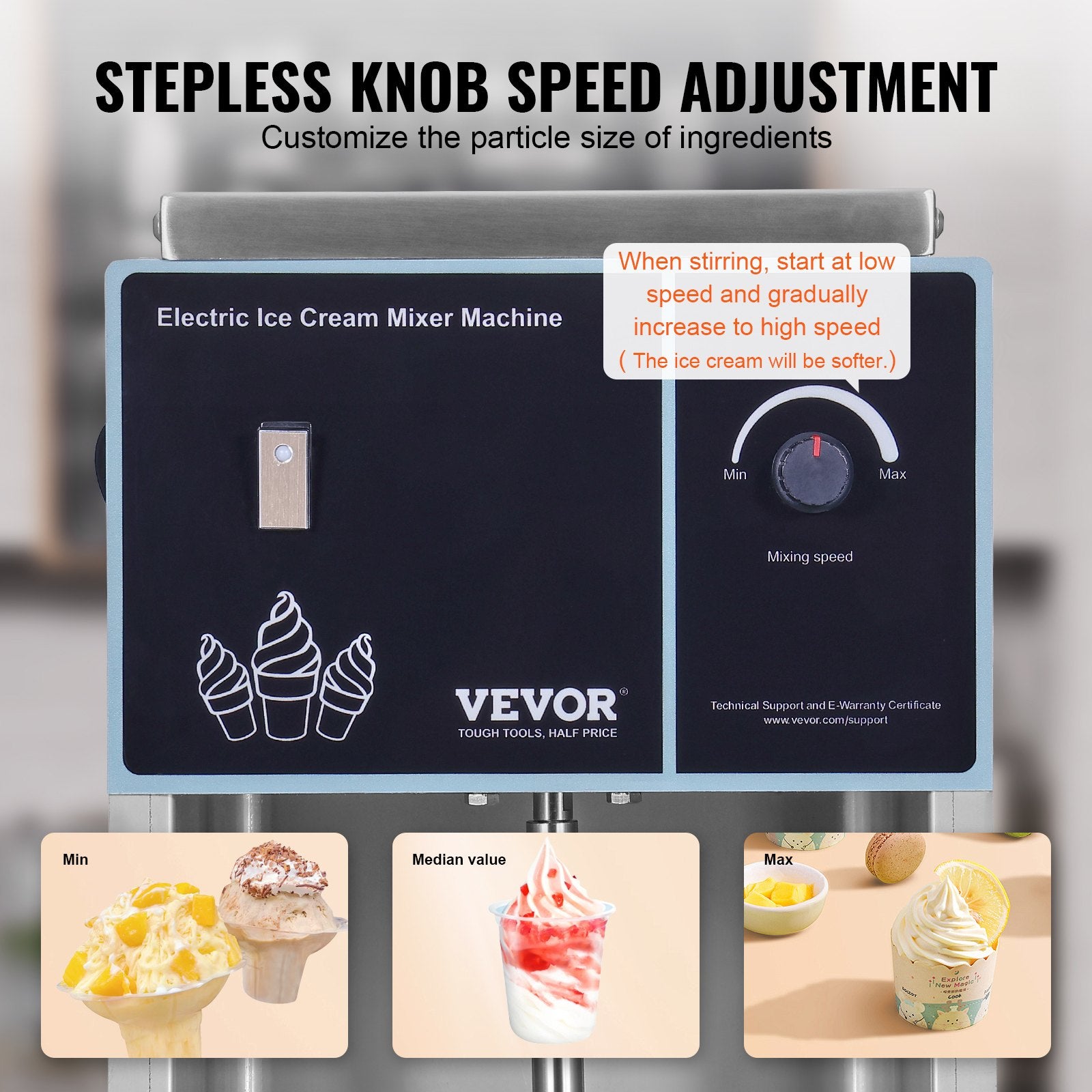 VEVOR Ice Cream Blender, 400W High-Speed Ice Cream Maker Mixer Stir Machine 4200RPM, Stepless Speed Adjustment, 304 Stainless Steel Ice Cream Shaker, 3 Hand Cups, Make Various Flavors of Ice Cream