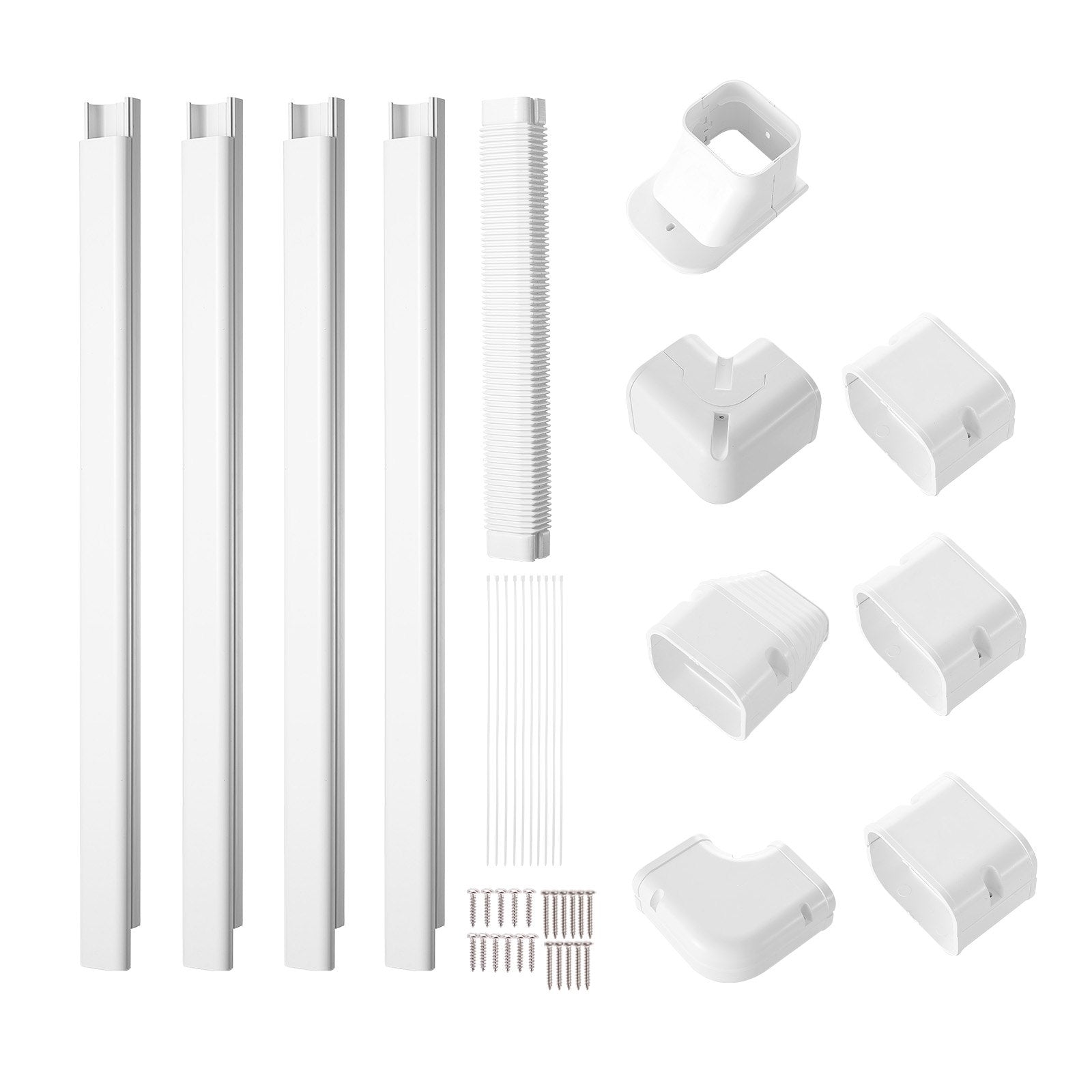 VEVOR Mini Split Line Set Cover 76.2mm W 4830mm L, PVC Decorative Pipe Line Cover For Air Conditioner with 4 Straight Ducts & Full Components Easy to Install, Paintable for Heat Pumps, White