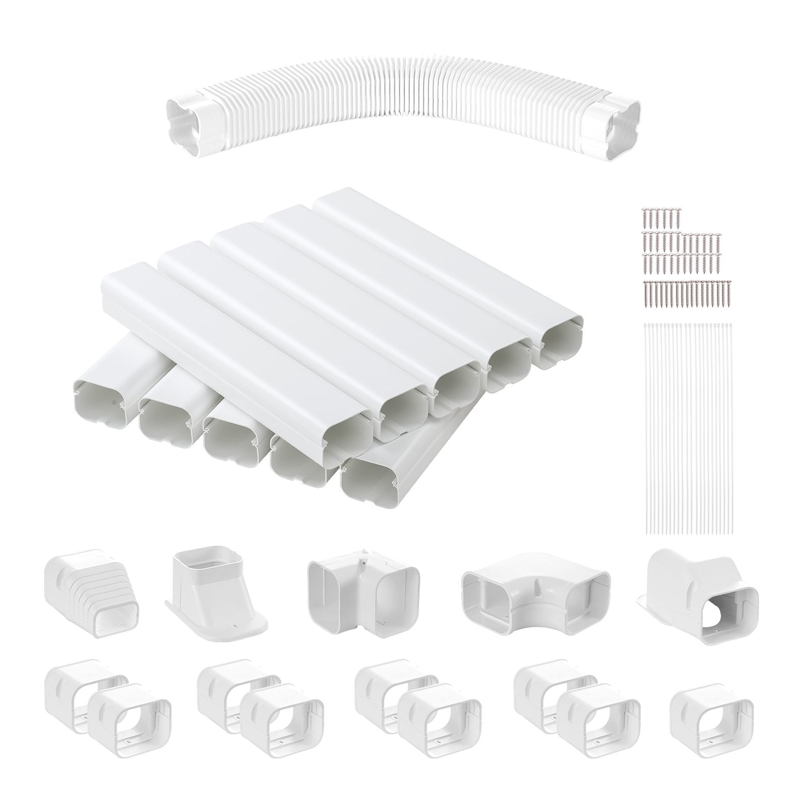 VEVOR Mini Split Line Set Cover 76.2mm W 5400mm L, PVC Decorative Pipe Line Cover For Air Conditioner with 10 Straight Ducts & Full Components Easy to Install, Paintable for Heat Pumps, White