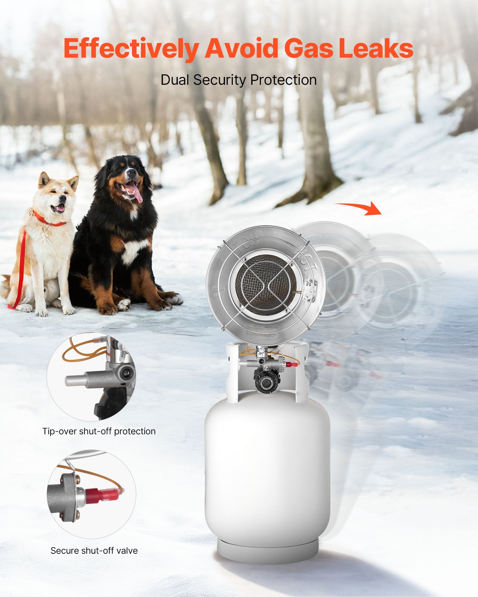 VEVOR Propane Tank Top Heater with Portable Trolley, 15000 BTU Rapid Heating 180-Degree Infrared Radiant Tank Top Gas Heater for 9-18kg Propane Tanks, for Ice Fishing/ Hunting/Outdoor Single Burner