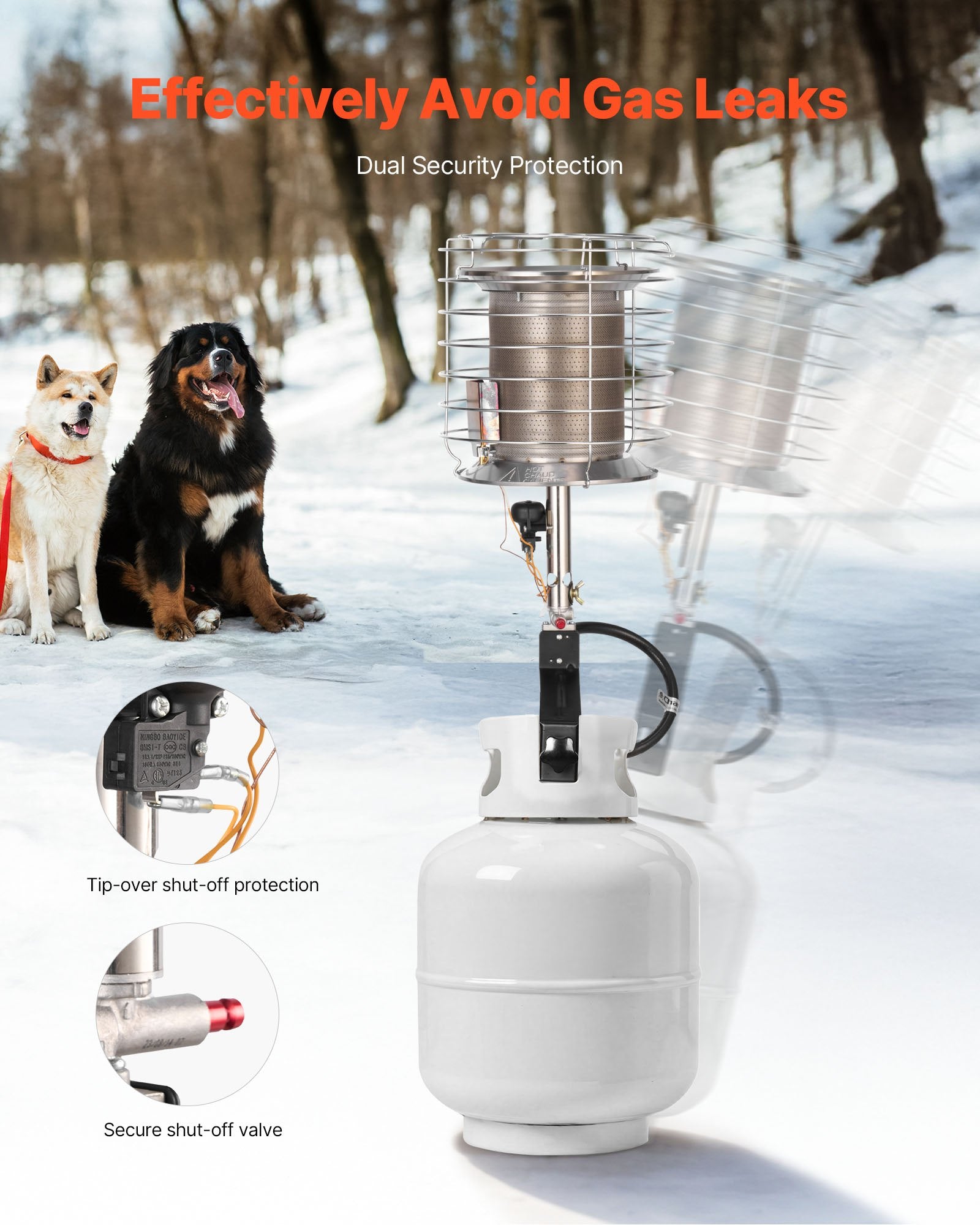 VEVOR Propane Tank Top Heater, 42000 BTU Rapid Heating 360-Degree Infrared Radiant Tank Top Gas Heater, Stepless Temperature Adjustment for Ice Fishing/ Hunting/Outdoor Work, Single Burner