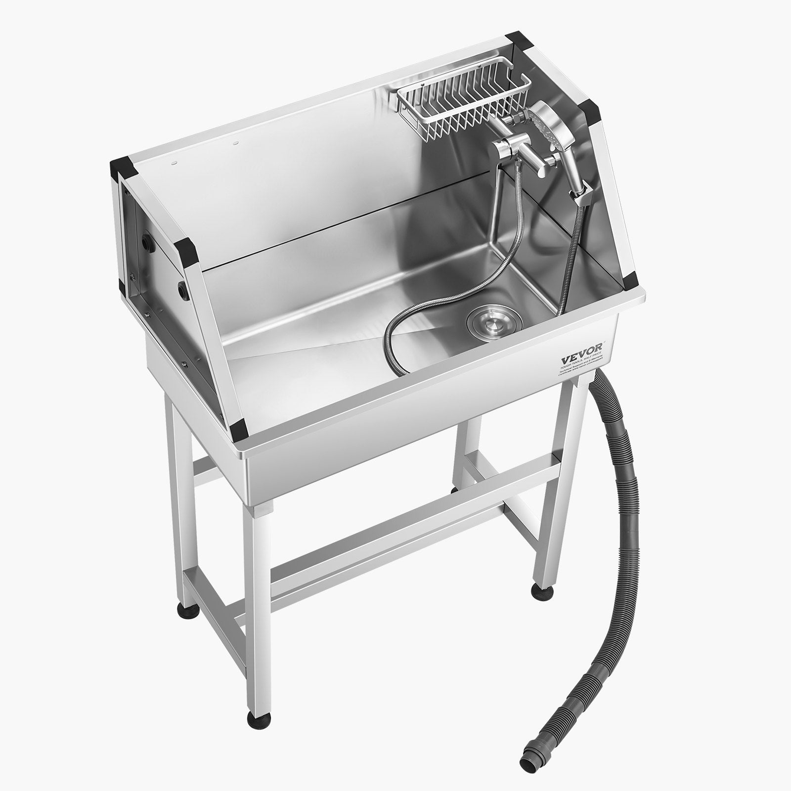 VEVOR 86.4 cm Stainless Steel Dog Washing Station, Pet Grooming Tub with Hot & Cold Faucet, Showerhead, Storage Rack, No-Bend All-in-One Bathtub, Home Wash Sink, Fits Small Cats and Dogs