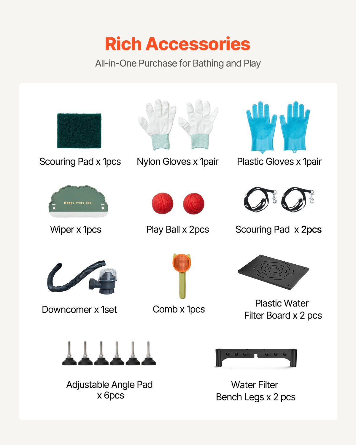 VEVOR 127 cm Dog Grooming Bath Tub Stainless Steel w Stairs Water Filter