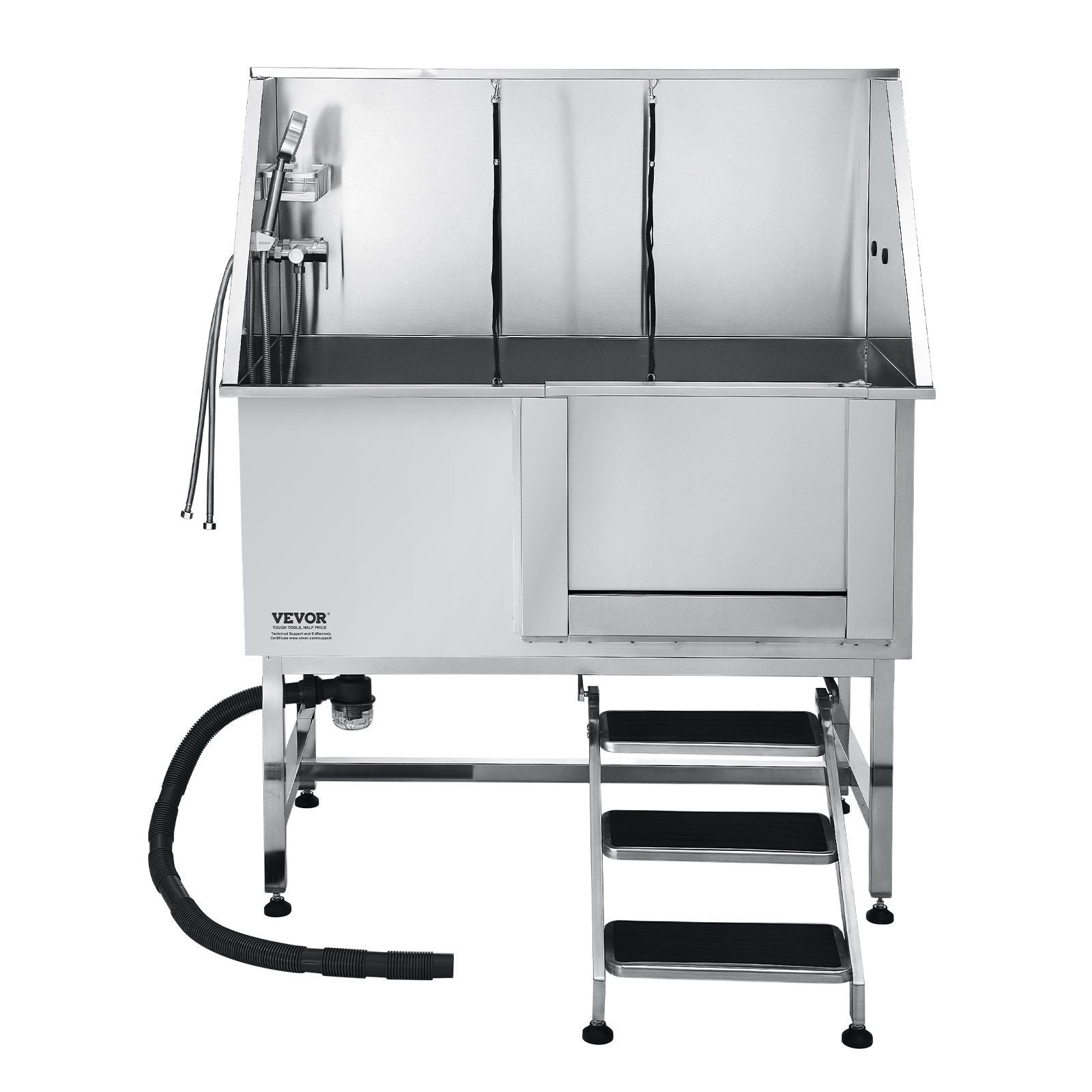 Stainless Steel Dog Washing Station, 127 cm Pet Grooming Tub w/ Stairs, PE Water Filter Board, Faucet & Showerhead & Soap Holder Dog Bathtub for Large & Medium & Small Pets (Left Door)