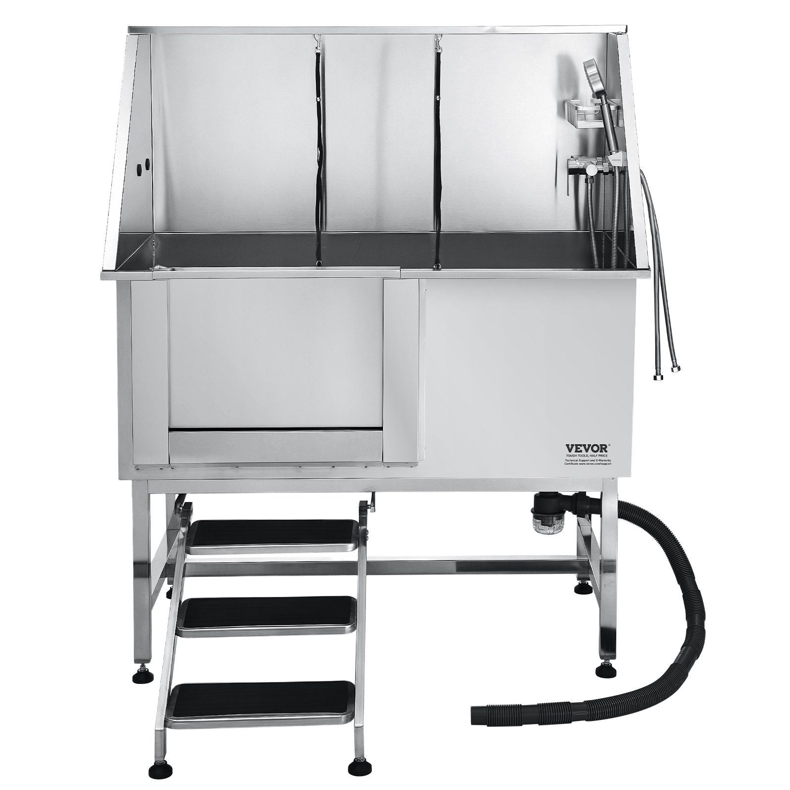 Stainless Steel Dog Washing Station, 127 cm Pet Grooming Tub w/ Stairs, PE Water Filter Board, Faucet & Showerhead & Soap Holder Dog Bathtub for Large & Medium & Small Pets (Left Door)
